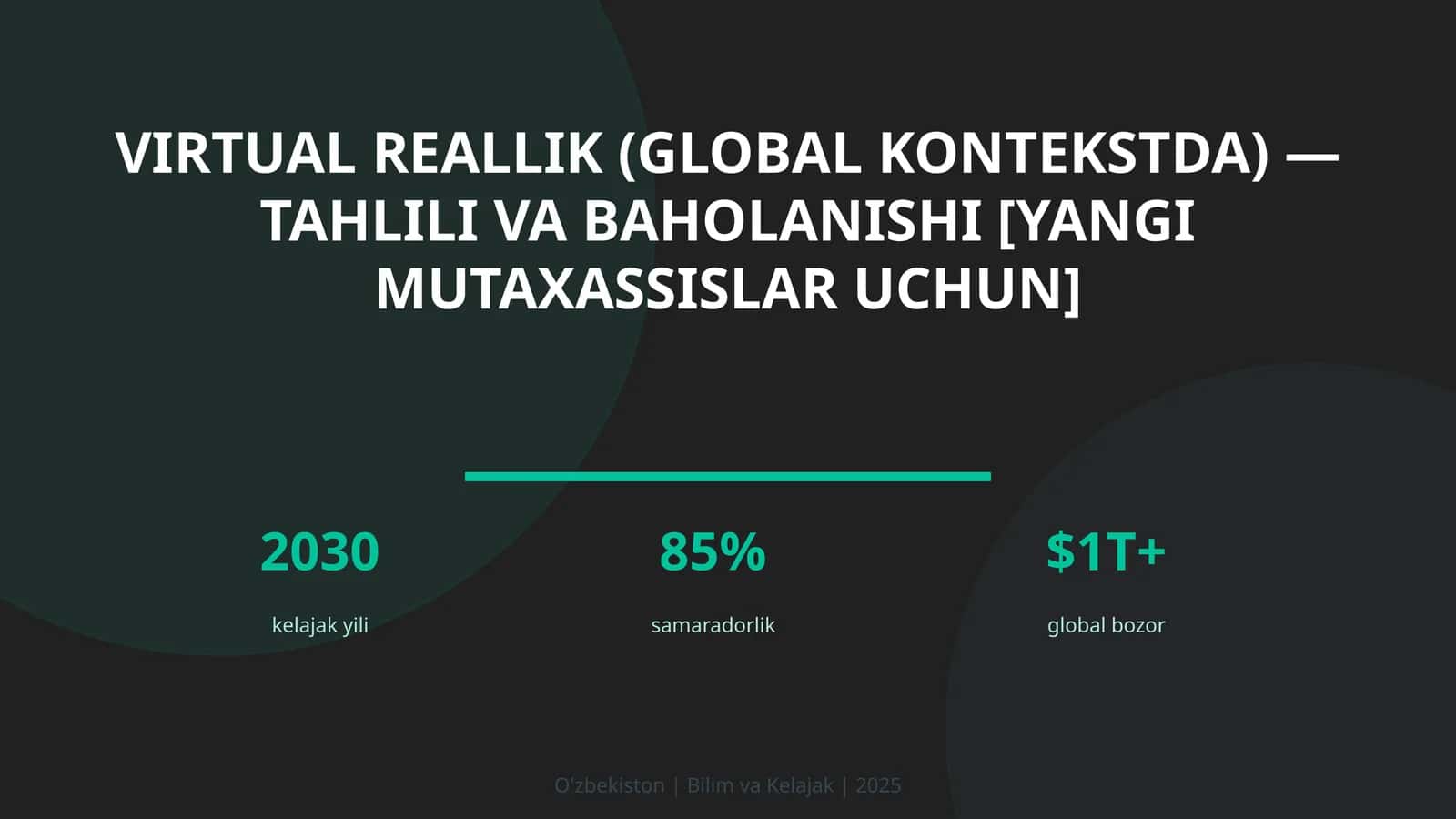 Virtual reallik (global kontekstda) — tahlili va baholanishi [yangi mutaxassislar uchun]