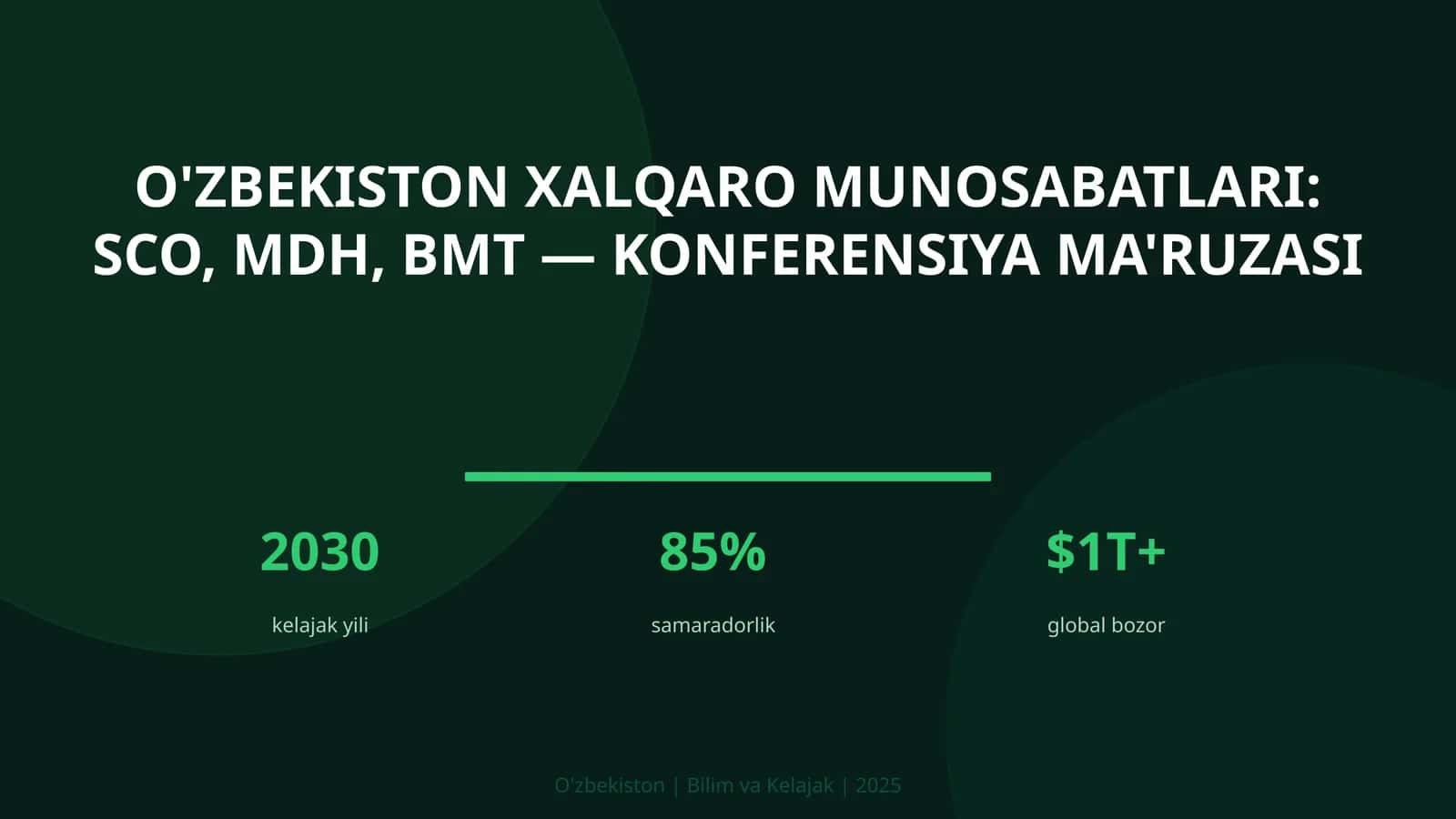 O'zbekiston Xalqaro Munosabatlari: SCO, MDH, BMT — Konferensiya Ma'ruzasi