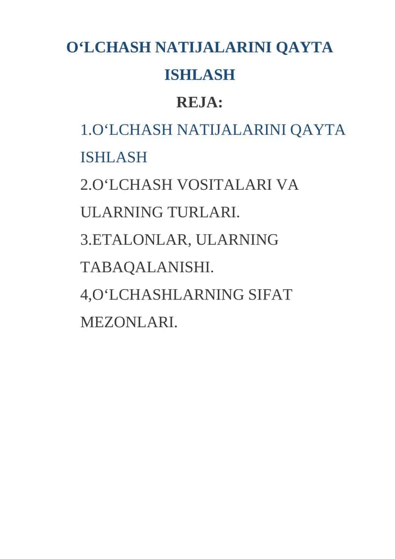 O‘LCHASH NATIJALARINI QAYTA ISHLASH