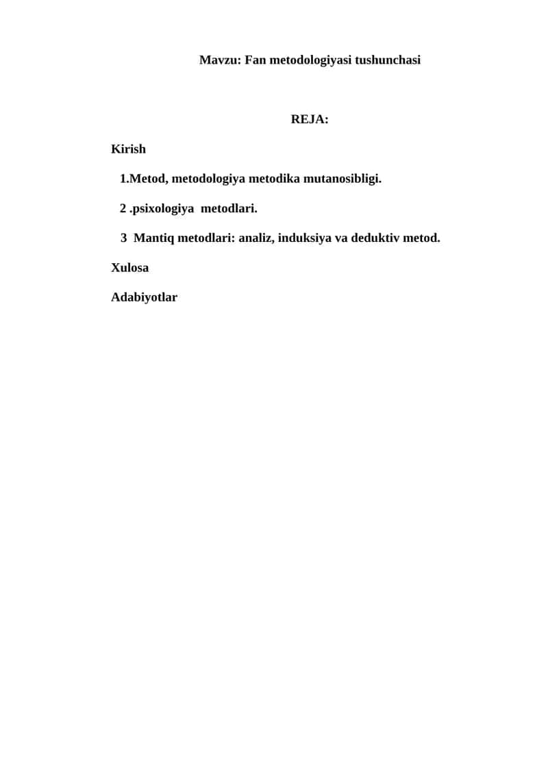 Fan metodologiyasi tushunchasi