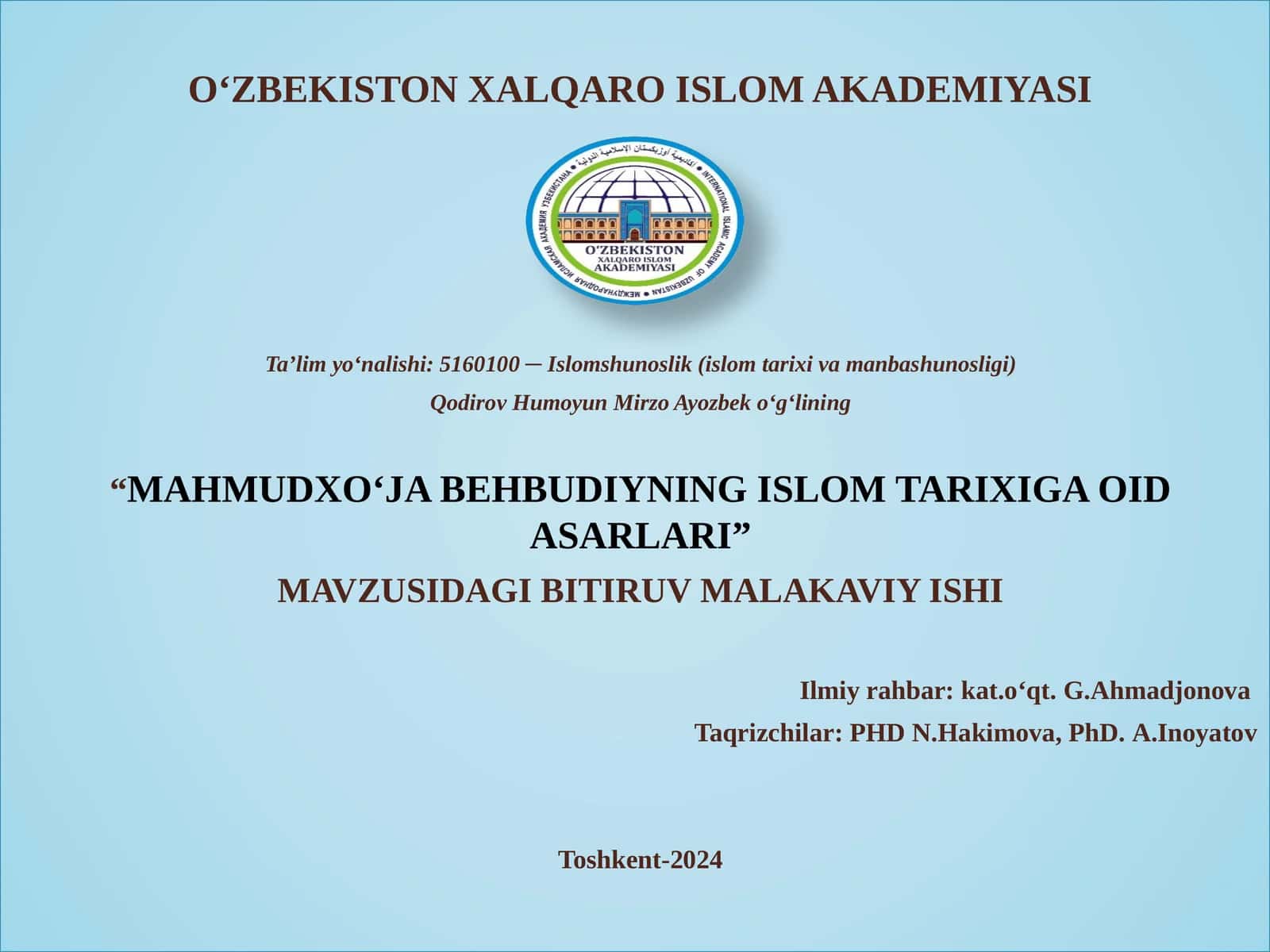 Mahmudxo‘ja Behbudiyning islom tarixiga oid asarlari