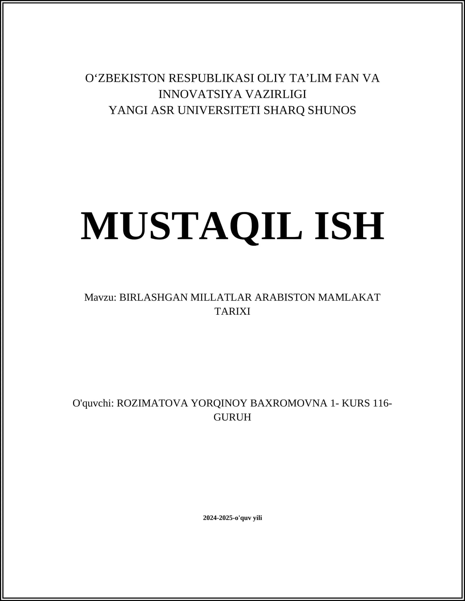 BIRLASHGAN MILLATLAR ARABISTON MAMLAKAT TARIXI
