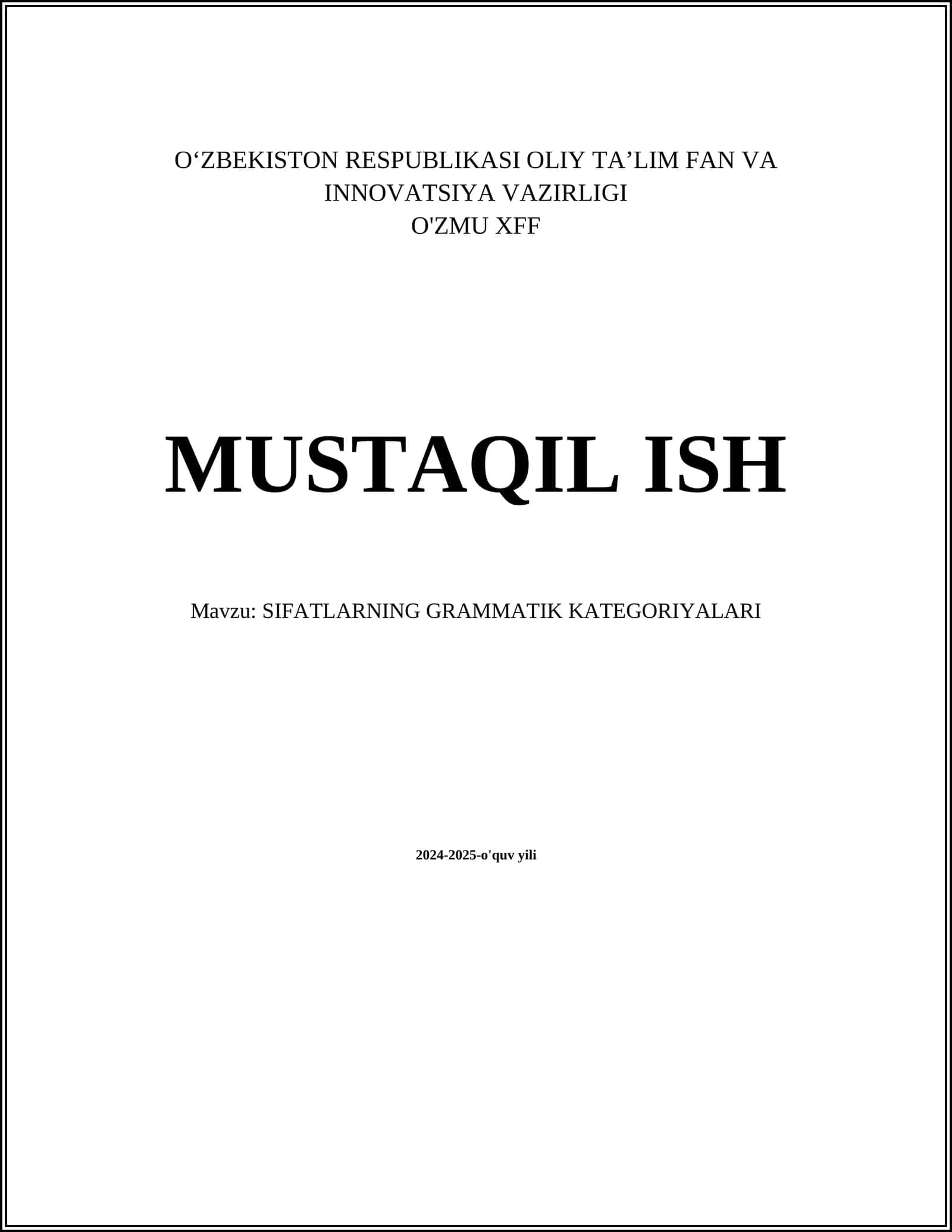 SIFATLARNING GRAMMATIK KATEGORIYALARI