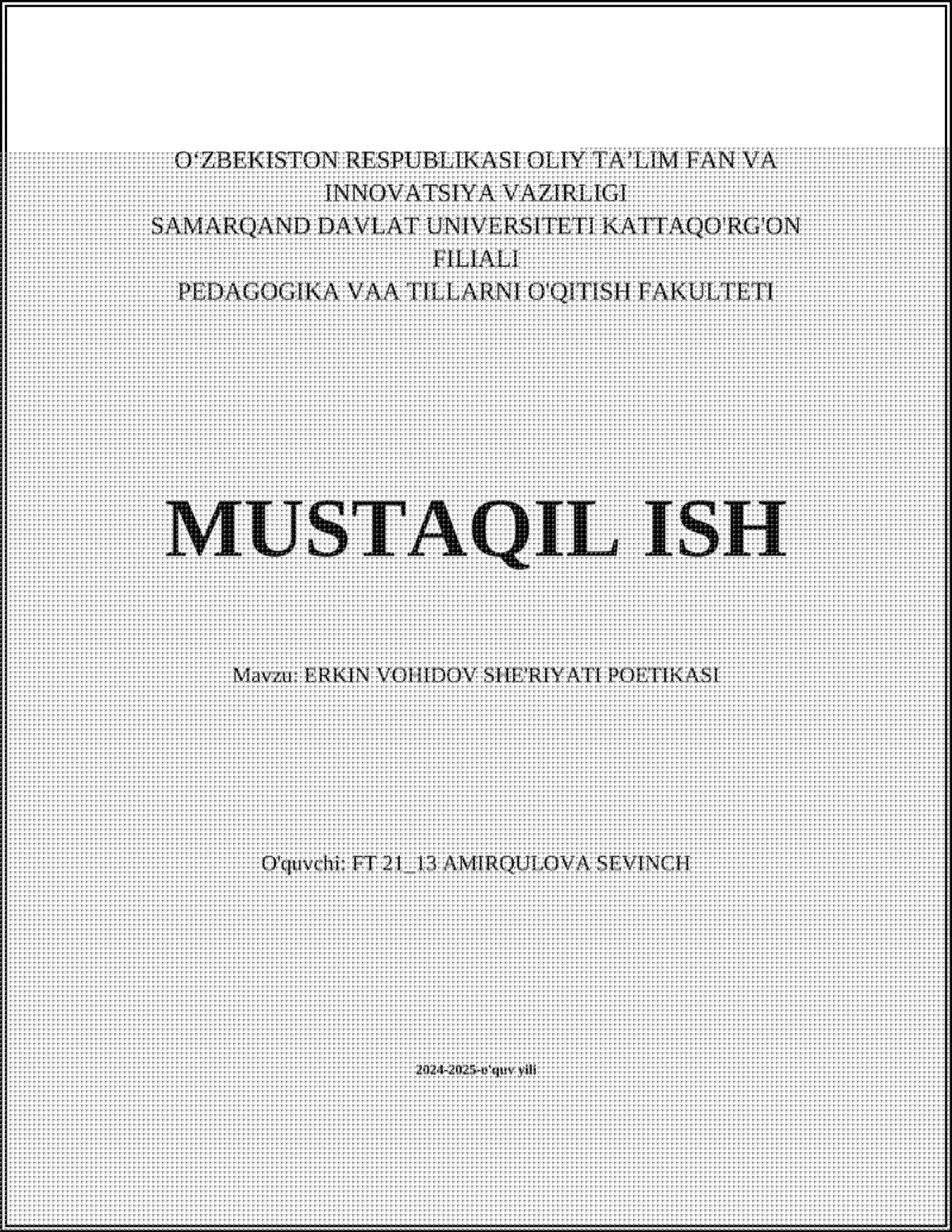 ERKIN VOHIDOV SHE'RIYATI POETIKASI