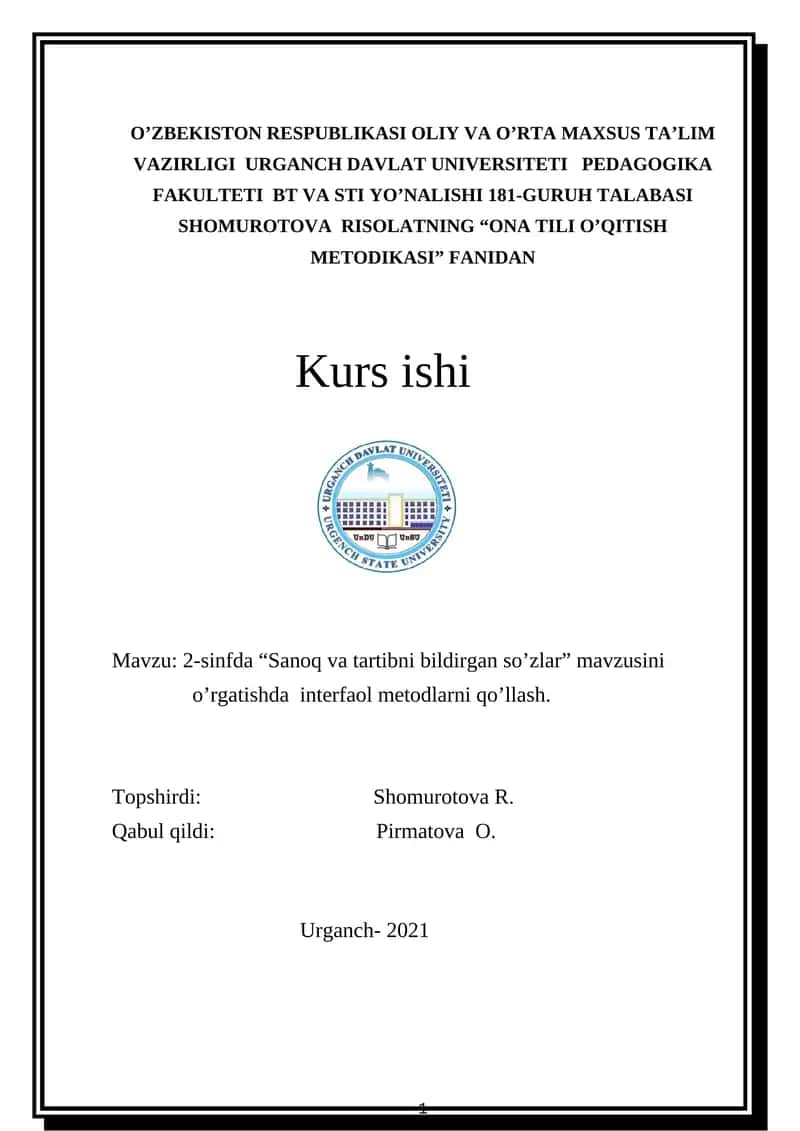 2-sinfda “Sanoq va tartibni bildirgan so’zlar” mavzusini o’rgatishda interfaol metodlarni qo’llash