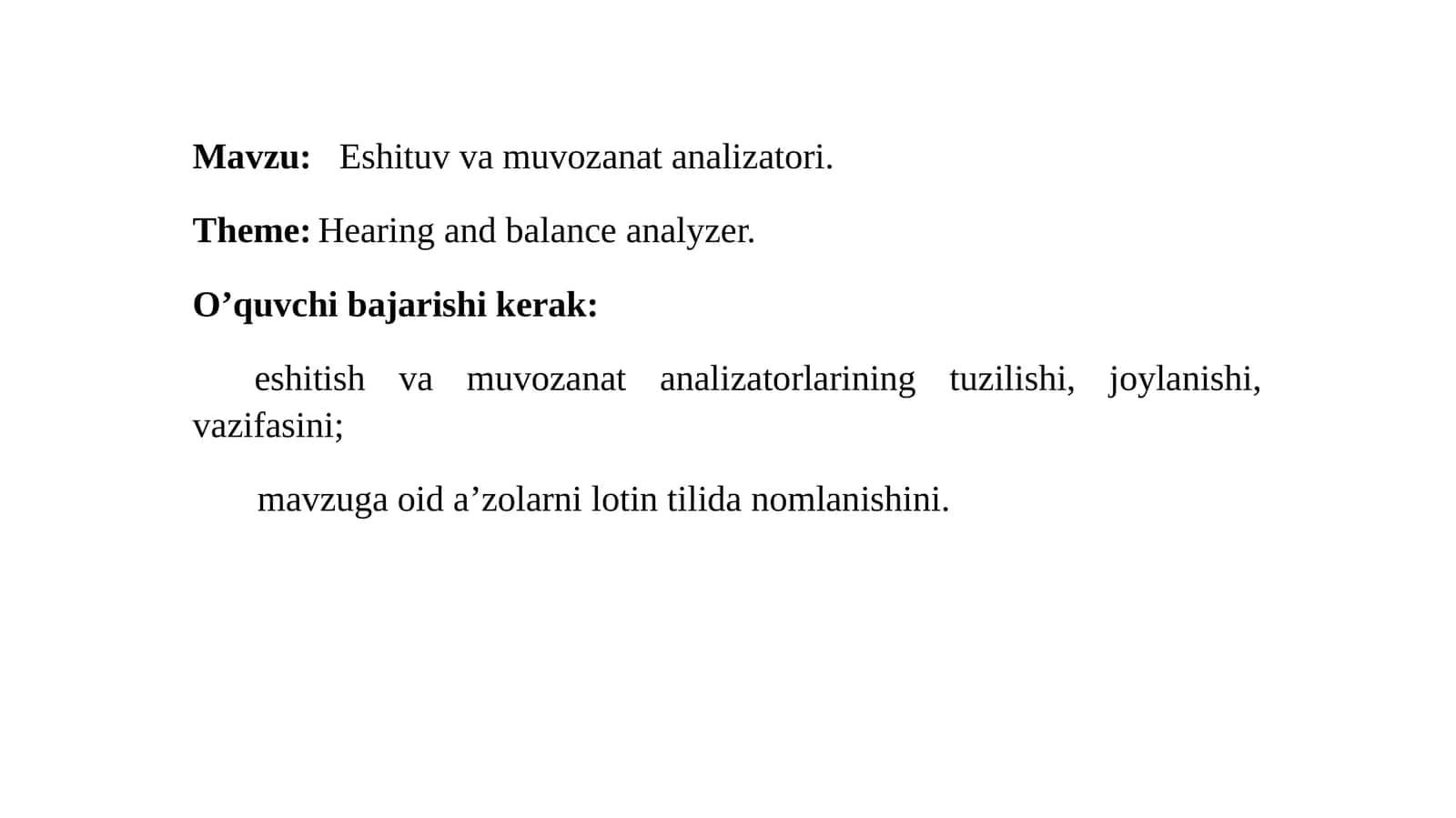 Eshituv va muvozanat analizatori