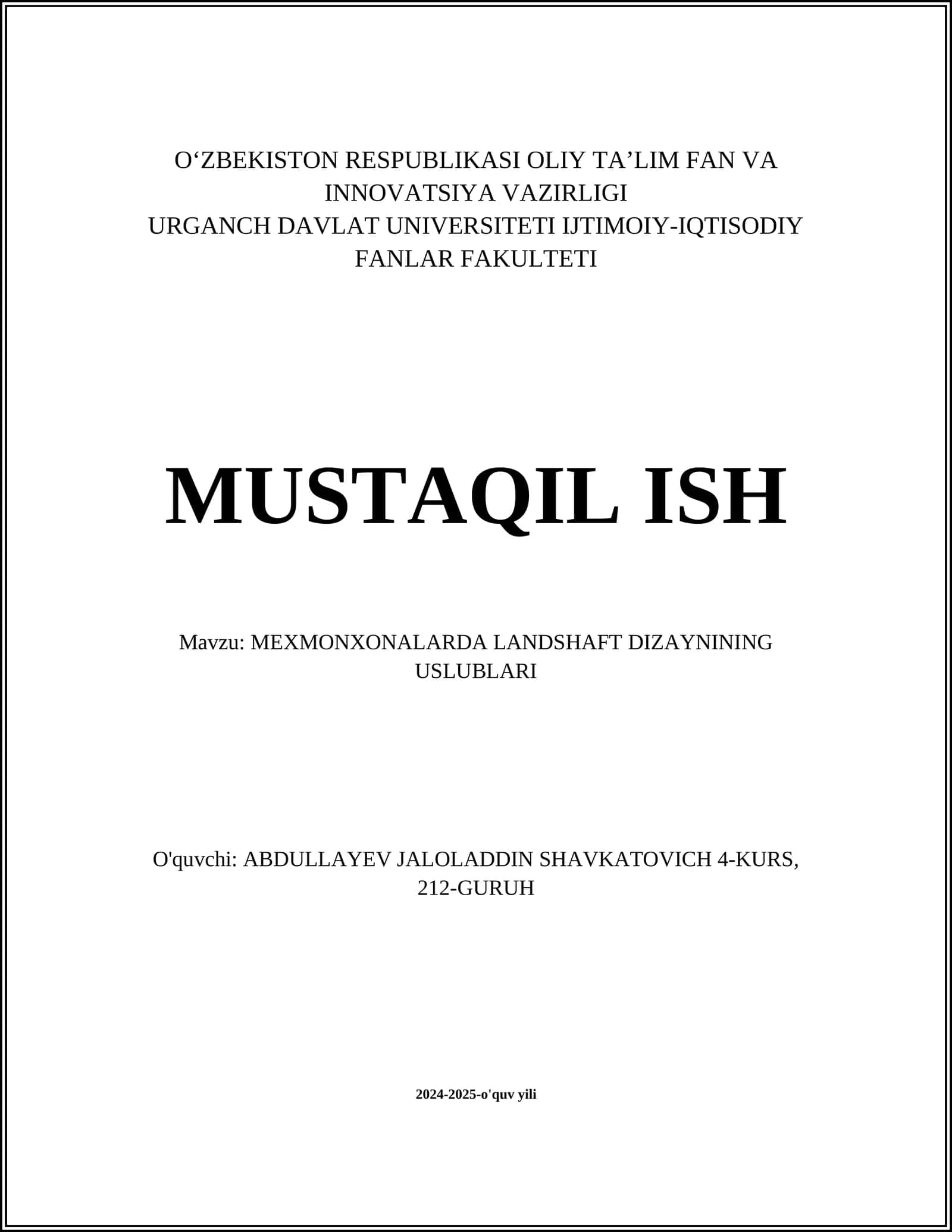 MEXMONXONALARDA LANDSHAFT DIZAYNINING USLUBLARI