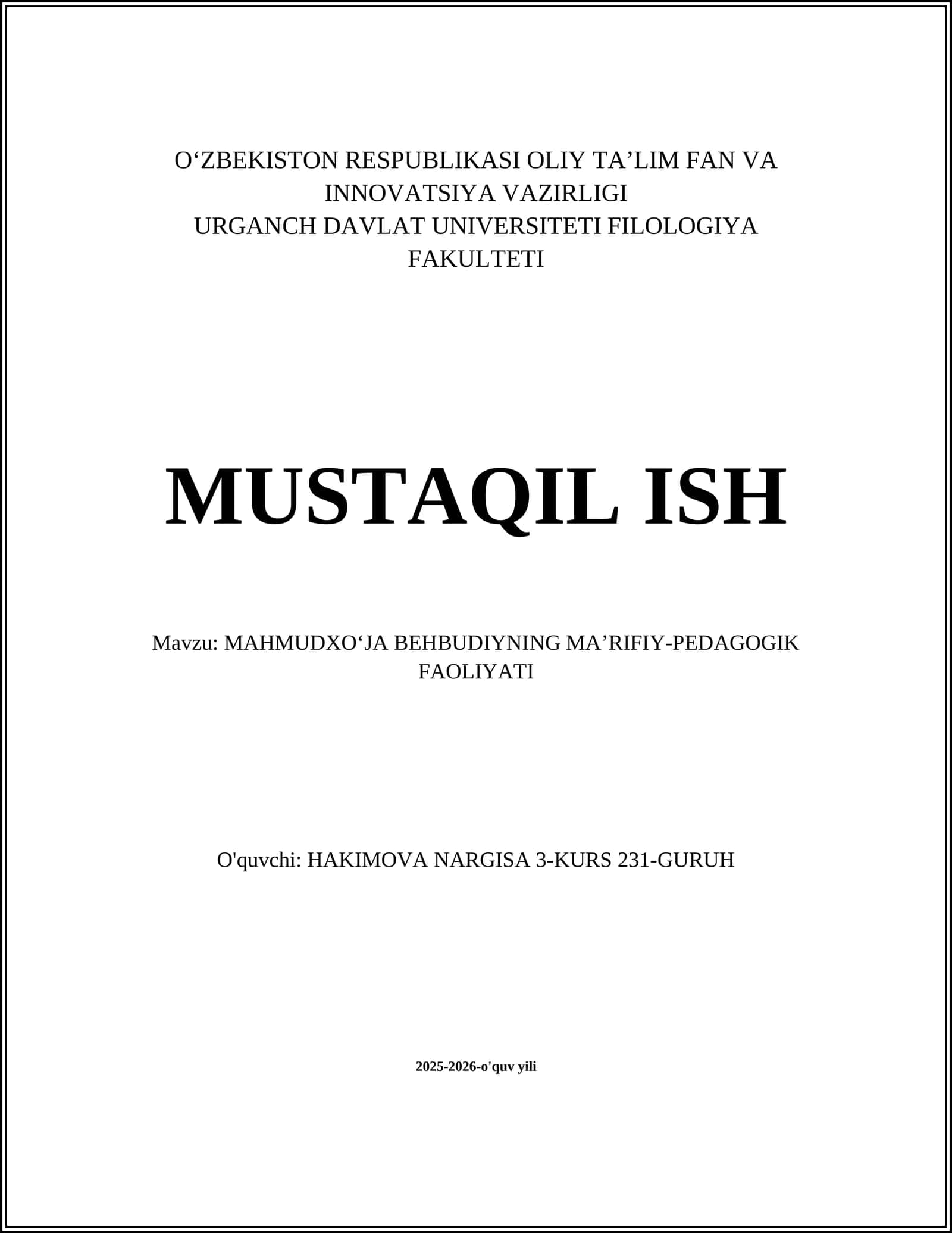 MAHMUDXOʻJA BEHBUDIYNING MAʼRIFIY-PEDAGOGIK FAOLIYATI