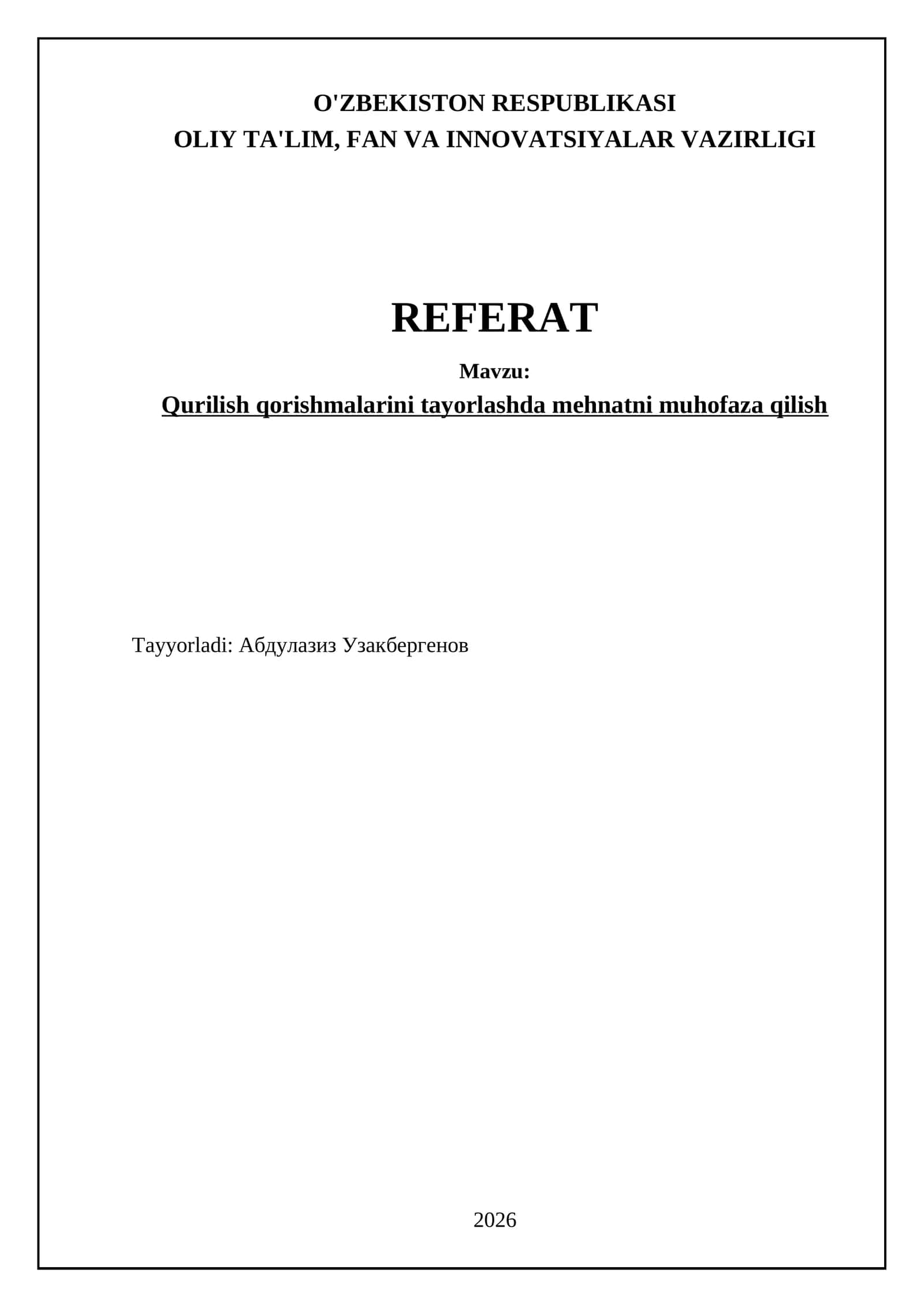 Qurilish qorishmalarini tayorlashda mehnatni muhofaza qilish