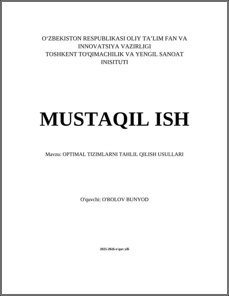 OPTIMAL TIZIMLARNI TAHLIL QILISH USULLARI