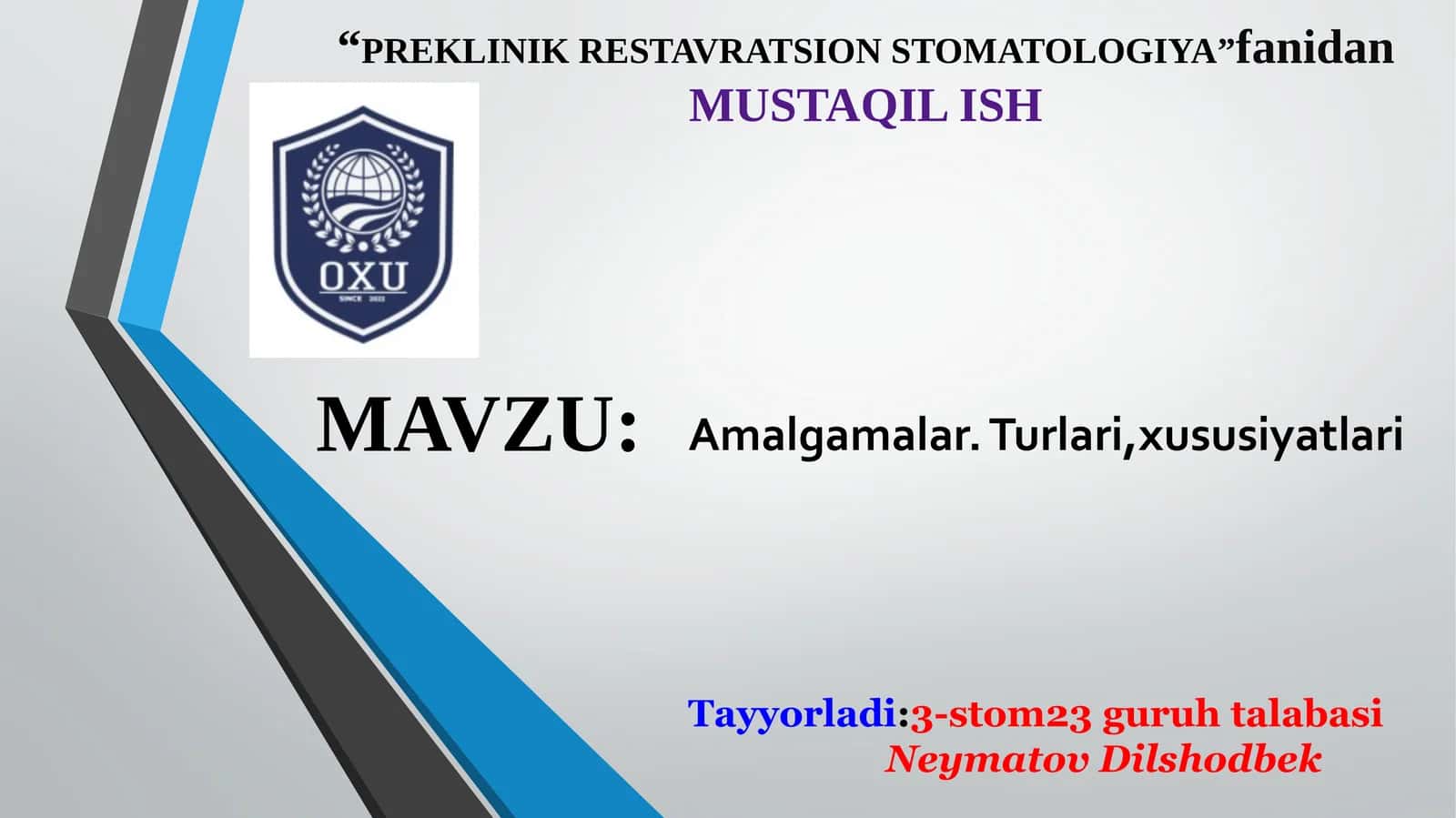 Plombalar.Amalgamalar. Turlari,xususiyatlari