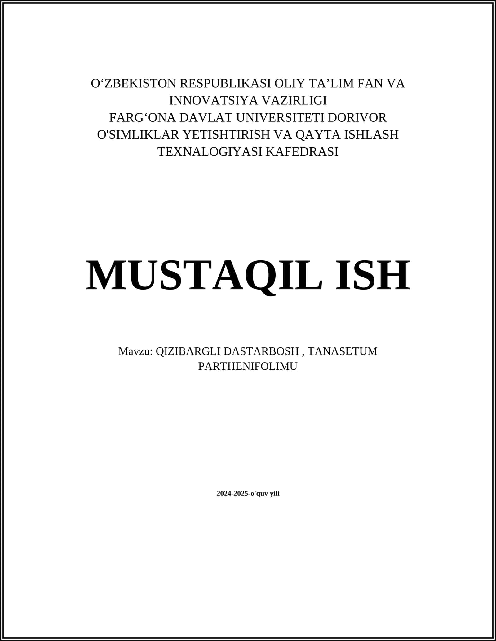 QIZIBARGLI DASTARBOSH, TANASETUM PARTHENIFOLIMU