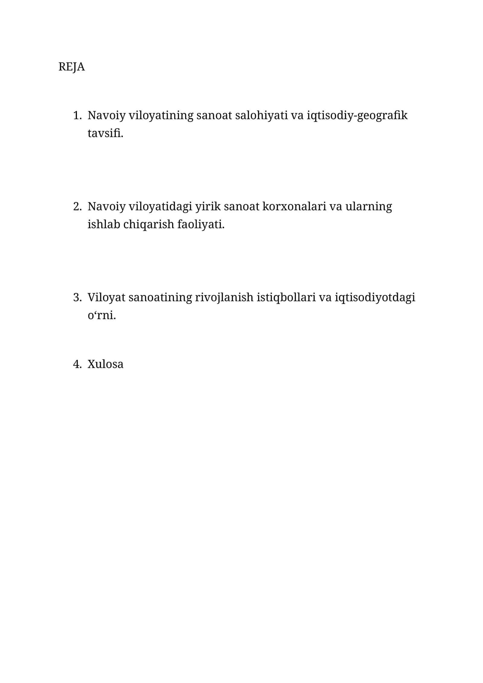 NAVOIY VILOYATINING SANOAT SALOHIYATI VA IQTISODIY-GEOGRAFIK TAVSIFI