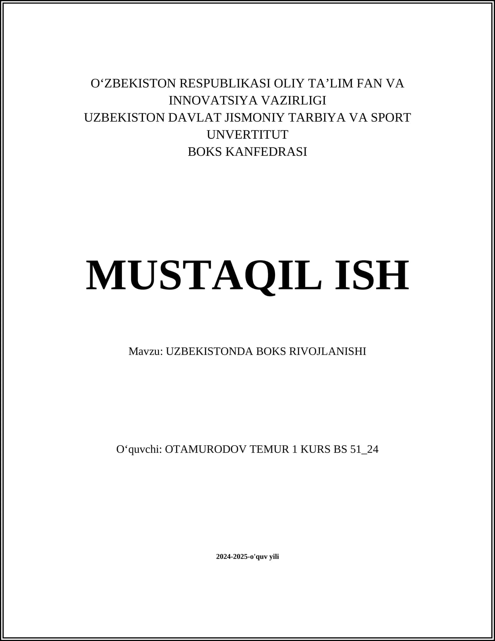 UZBEKISTONDA BOKS RIVOJLANISHI