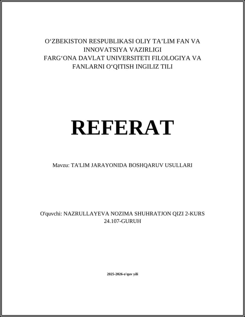 TA'LIM JARAYONIDA BOSHQARUV USULLARI