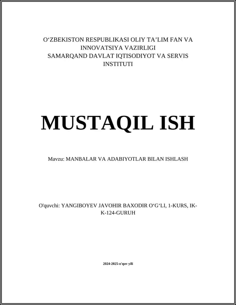 MANBALAR VA ADABIYOTLAR BILAN ISHLASH