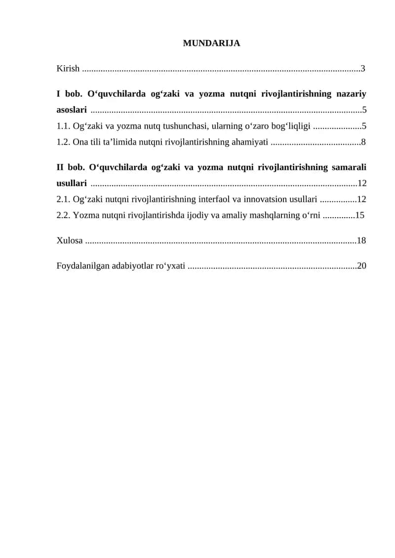 Og‘zaki va yozma nutqni rivojlantirish