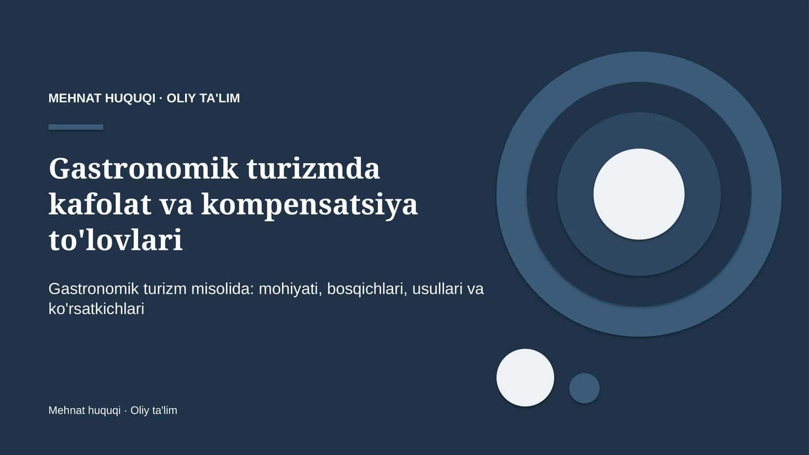 Gastronomik turizmda kafolat va kompensatsiya to'lovlari