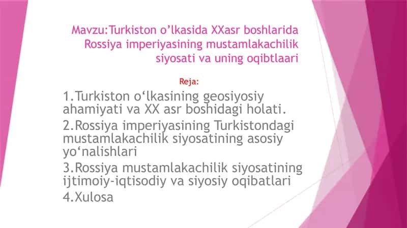 Rossiya imperiyasining Turkistondagi mustamlakachilik siyosati