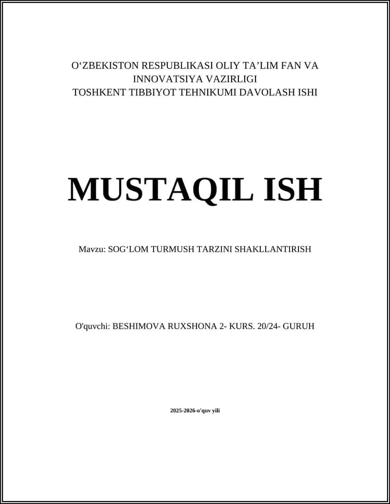 SOGʻLOM TURMUSH TARZINI SHAKLLANTIRISH