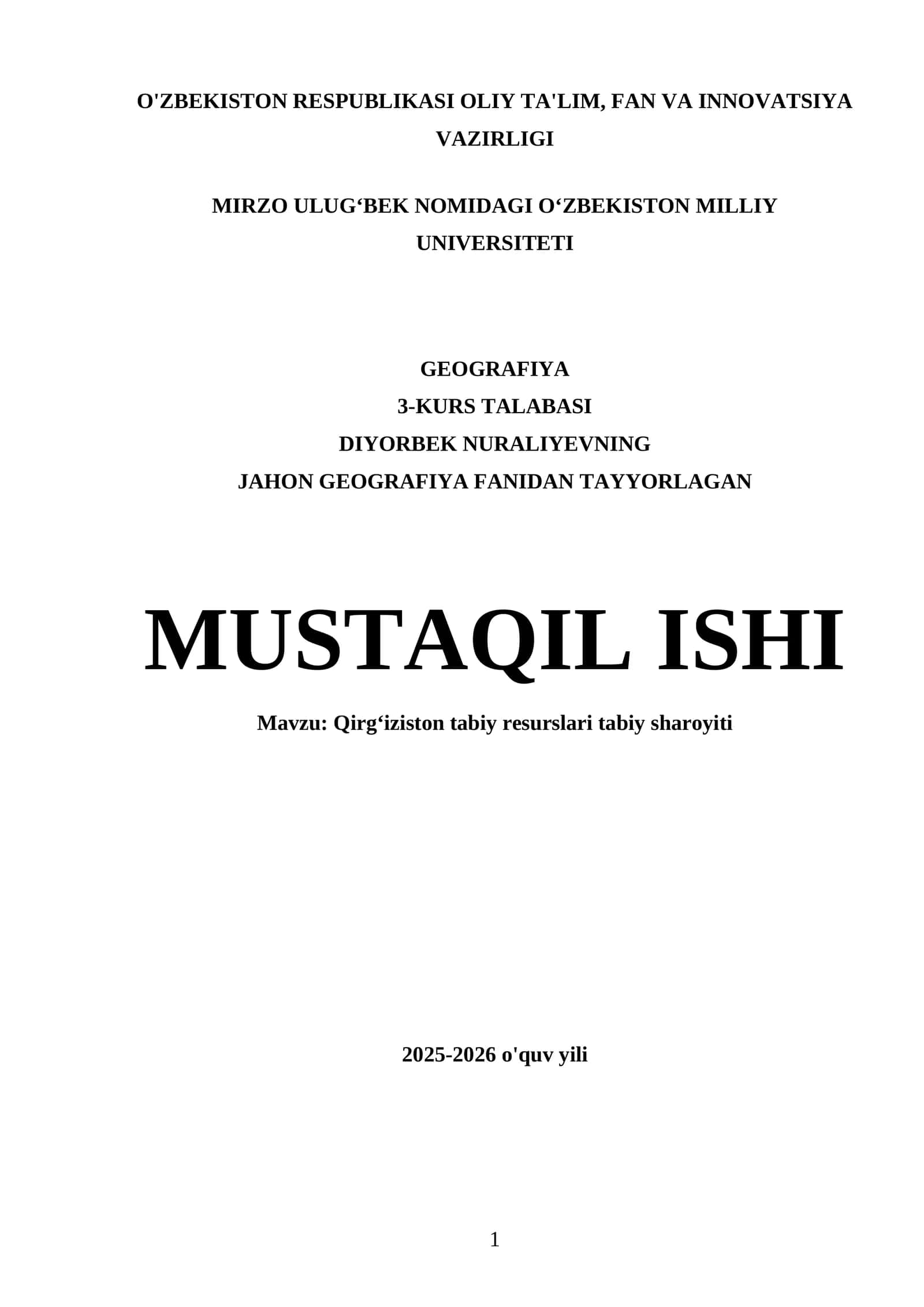 Qirgʻiziston tabiy resurslari tabiy sharoyiti