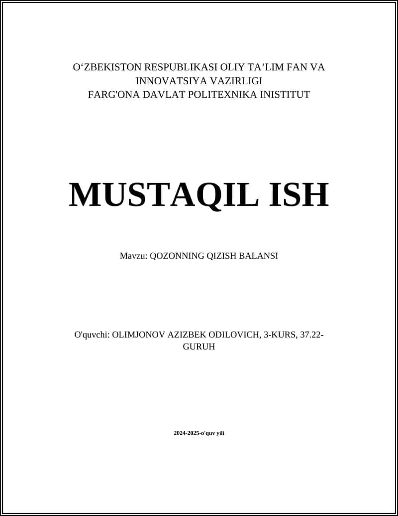 QOZONNING QIZISH BALANSI