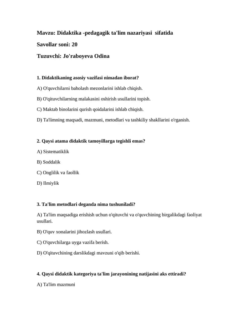 Didaktika -pedagagik ta'lim nazariyasi sifatida