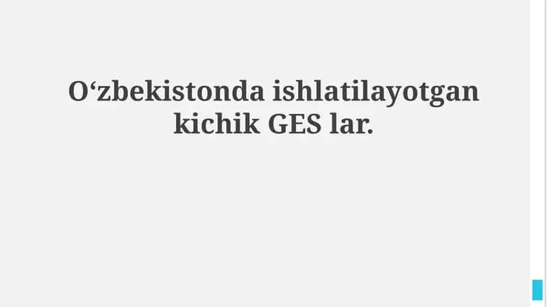 Oʻzbekistonda kichik GESlar