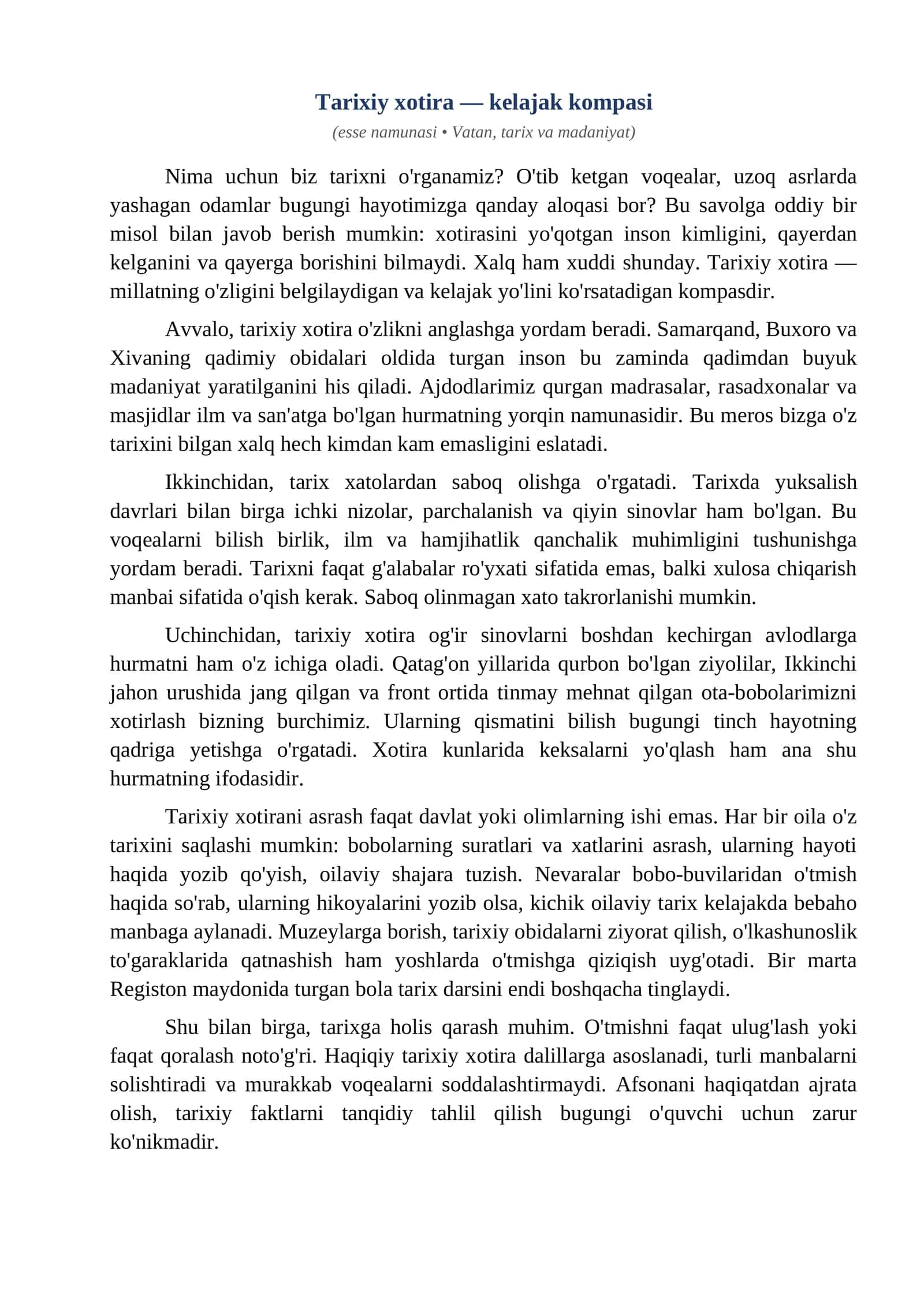 Esse Tarixiy xotira kelajak kompasi