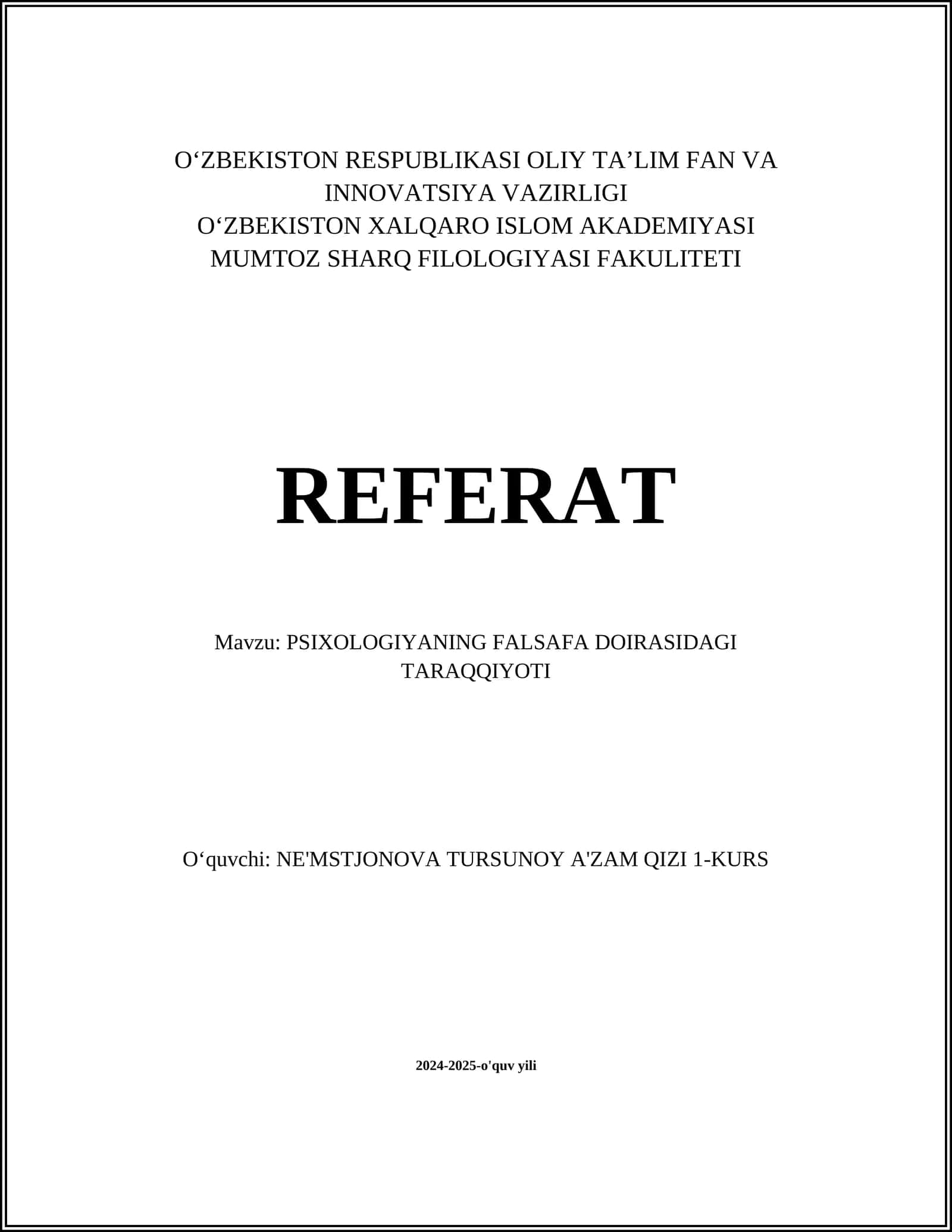 PSIXOLOGIYANING FALSAFA DOIRASIDAGI TARAQQIYOTI