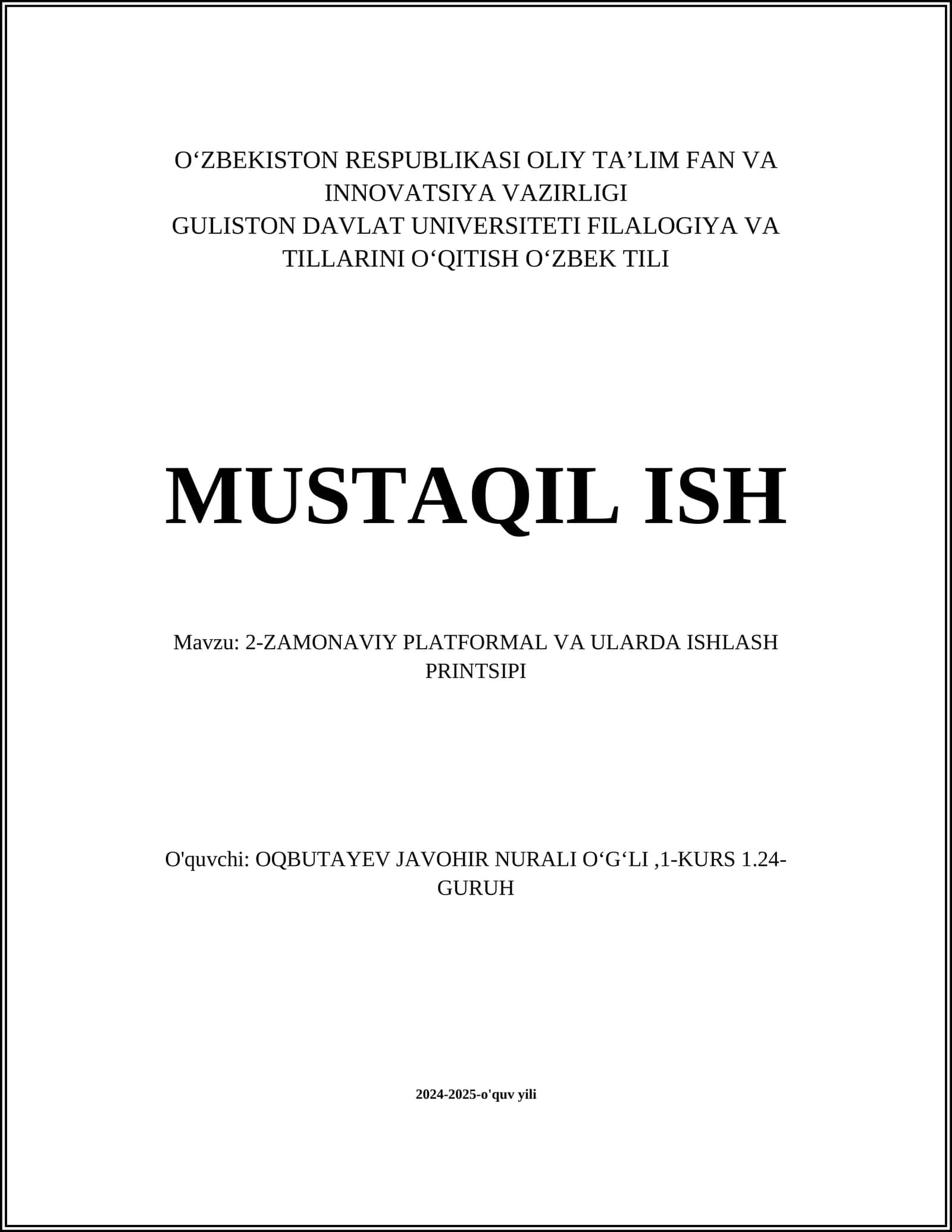 Zamonaviy Platformalar va Ularda Ishlash Printsiplari