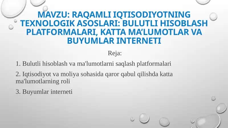 RAQAMLI IQTISODIYOTNING TEXNOLOGIK ASOSLARI