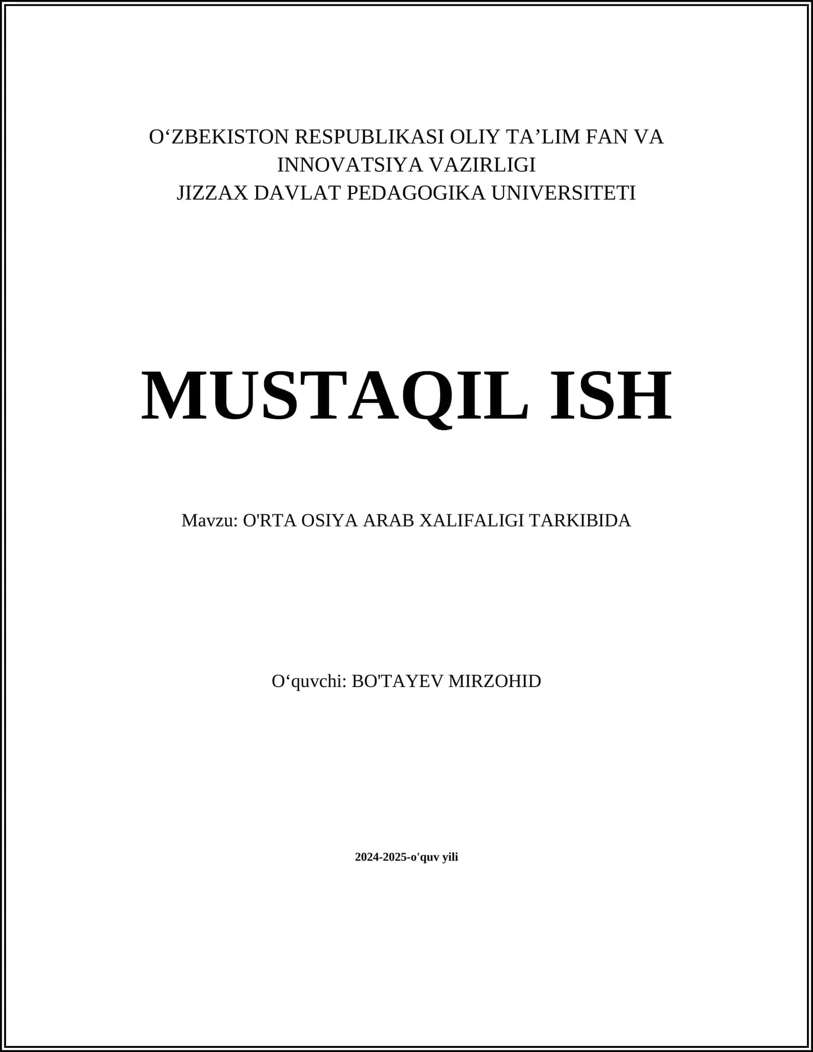 O'RTA OSIYA ARAB XALIFALIGI TARKIBIDA
