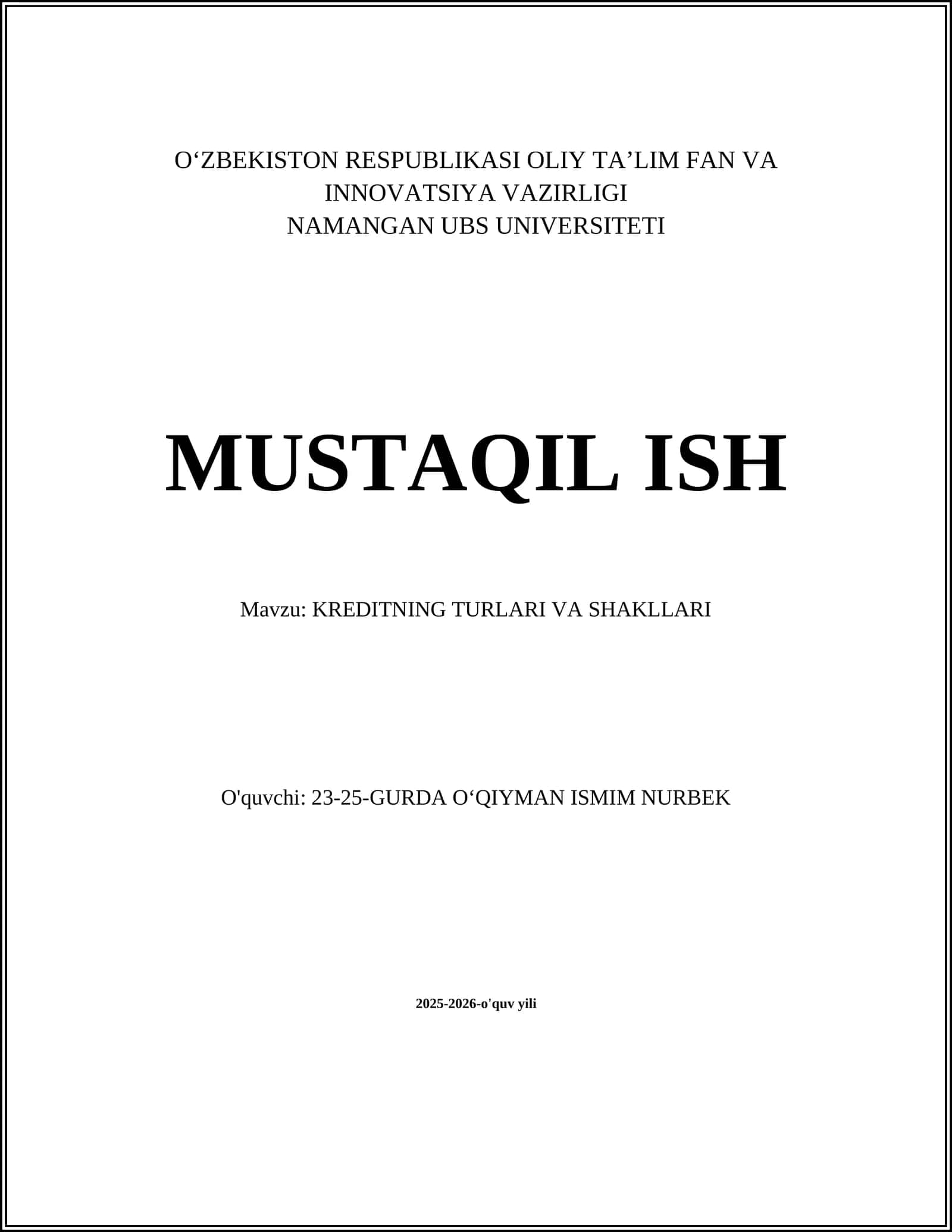 KREDITNING TURLARI VA SHAKLLARI