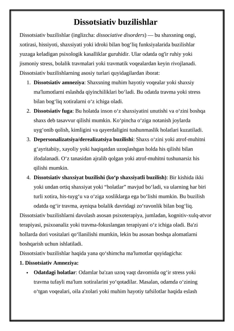 Dissotsiativ buzilishlar