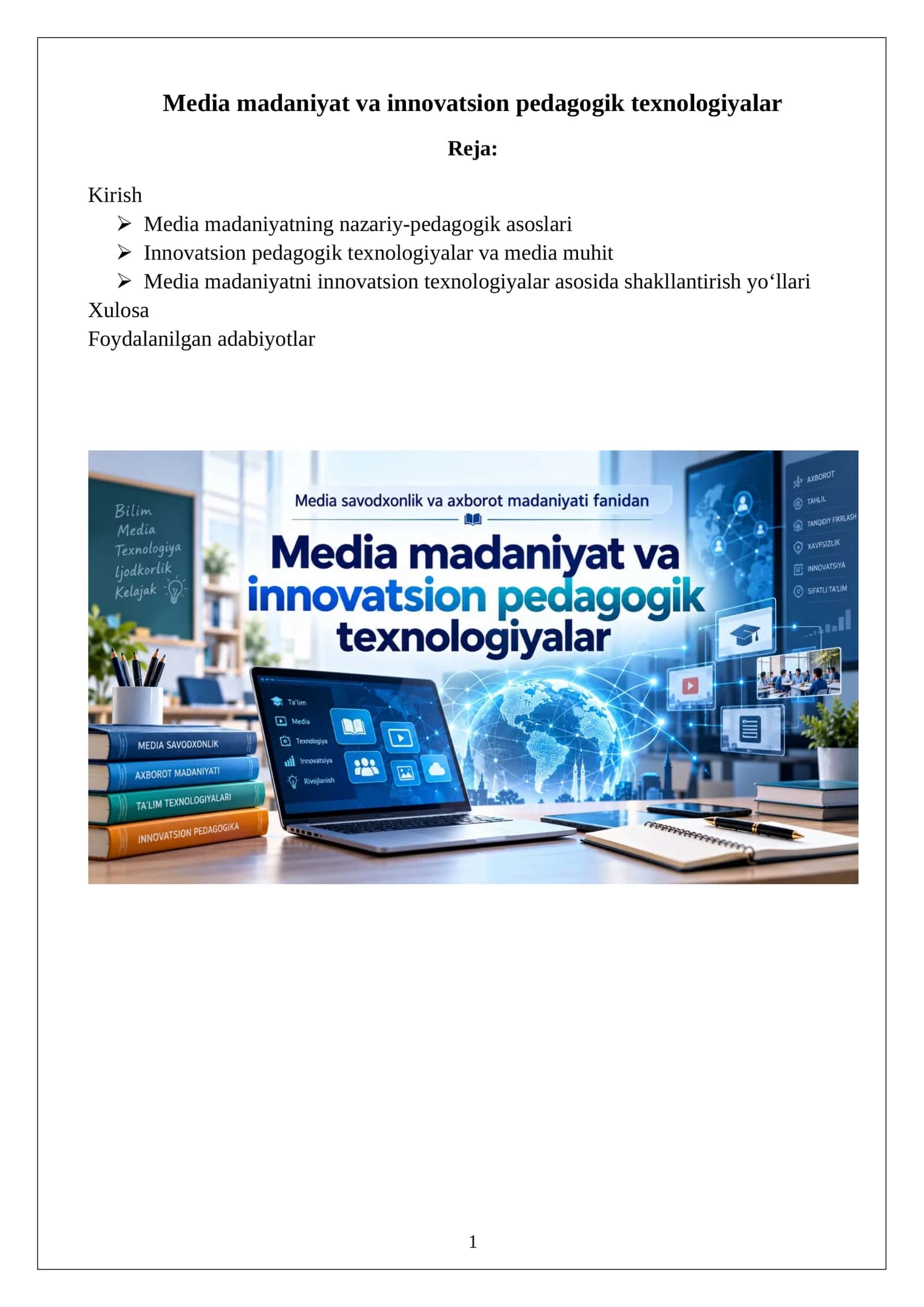 Media madaniyat va innovatsion pedagogik texnologiyalar
