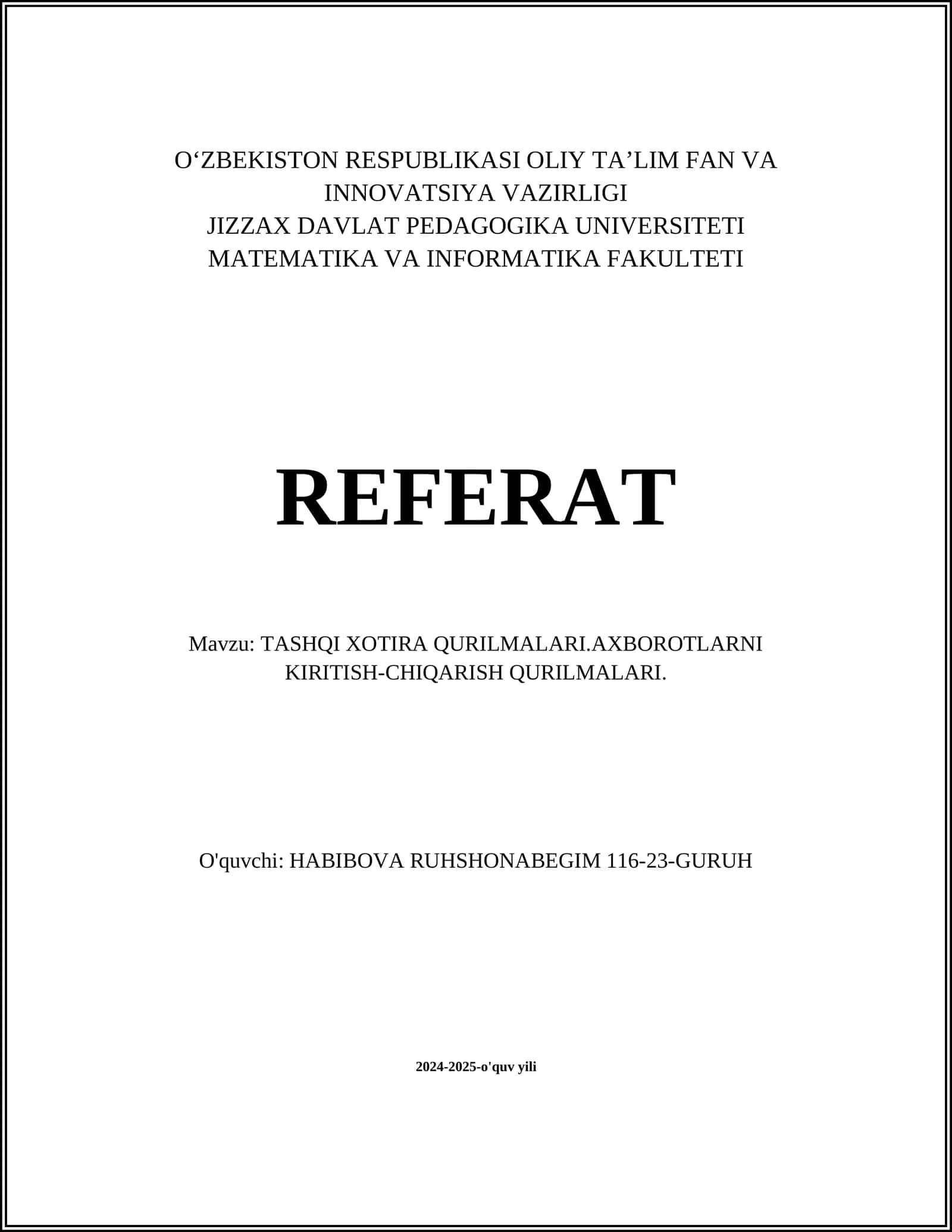 TASHQI XOTIRA QURILMALARI.AXBOROTLARNI KIRITISH-CHIQARISH QURILMALARI