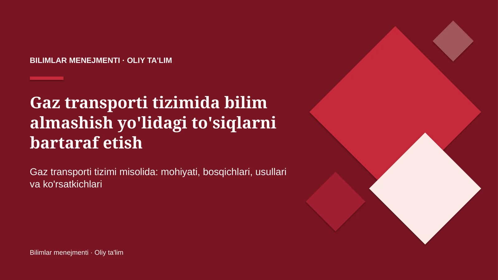 Gaz transporti tizimida bilim almashish yo'lidagi to'siqlarni bartaraf etish