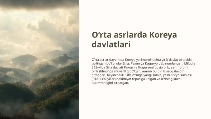 Koreya o'rta asrlarda xayoti