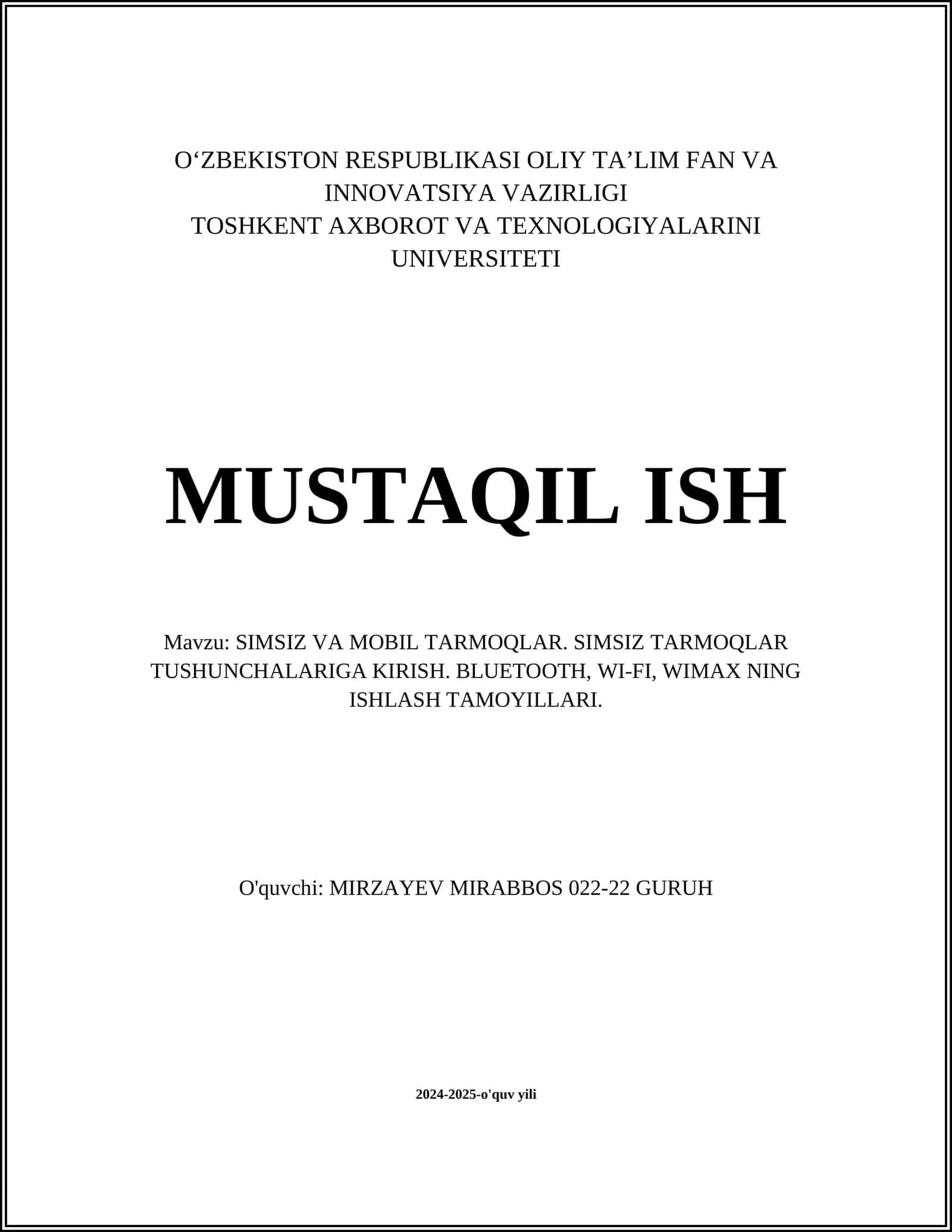 SIMSIZ VA MOBIL TARMOQLAR