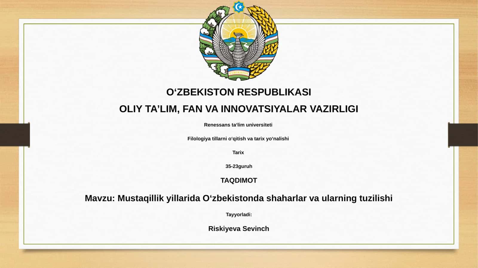 Mustaqillik yillarida O‘zbekistonda shaharlar va ularning tuzilishi