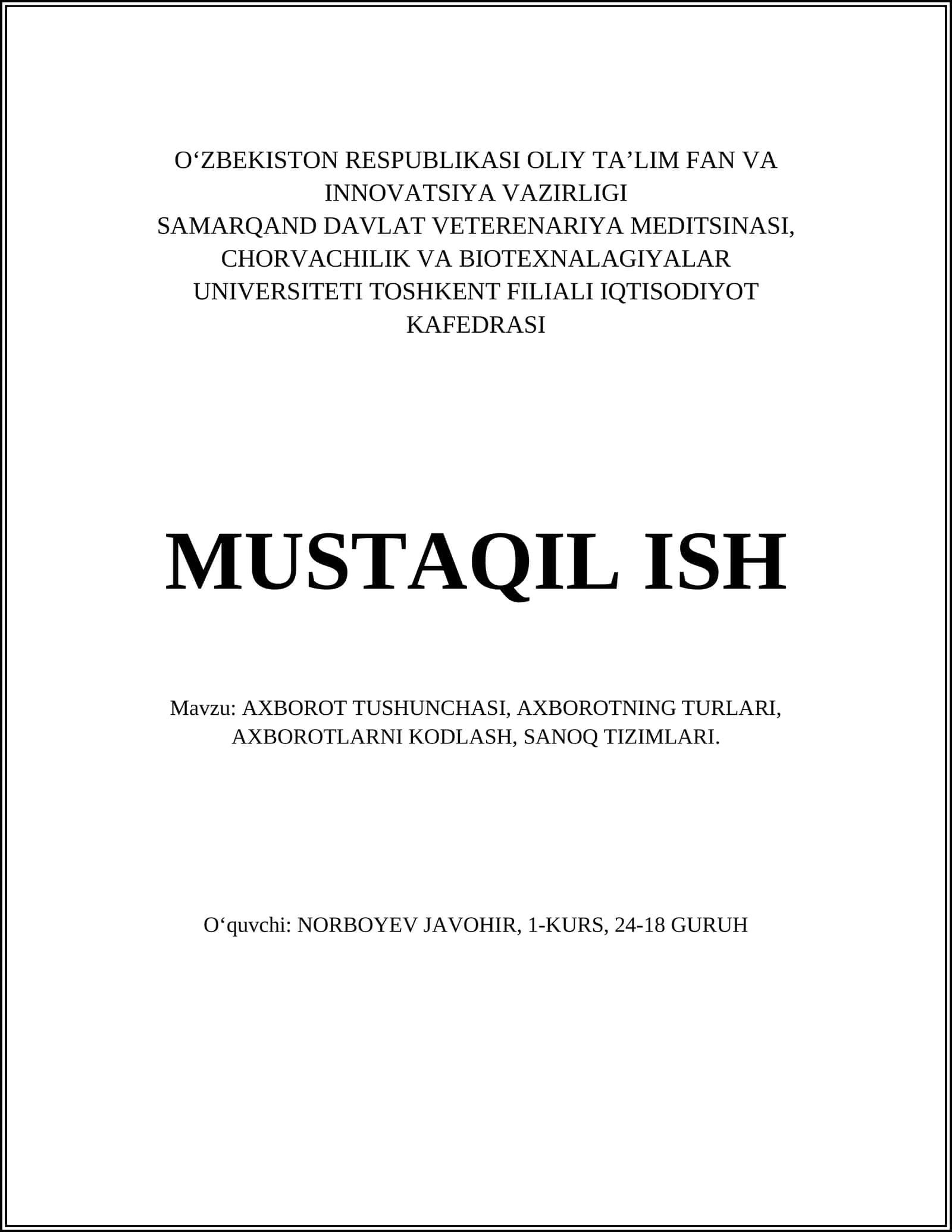 AXBOROT TUSHUNCHASI