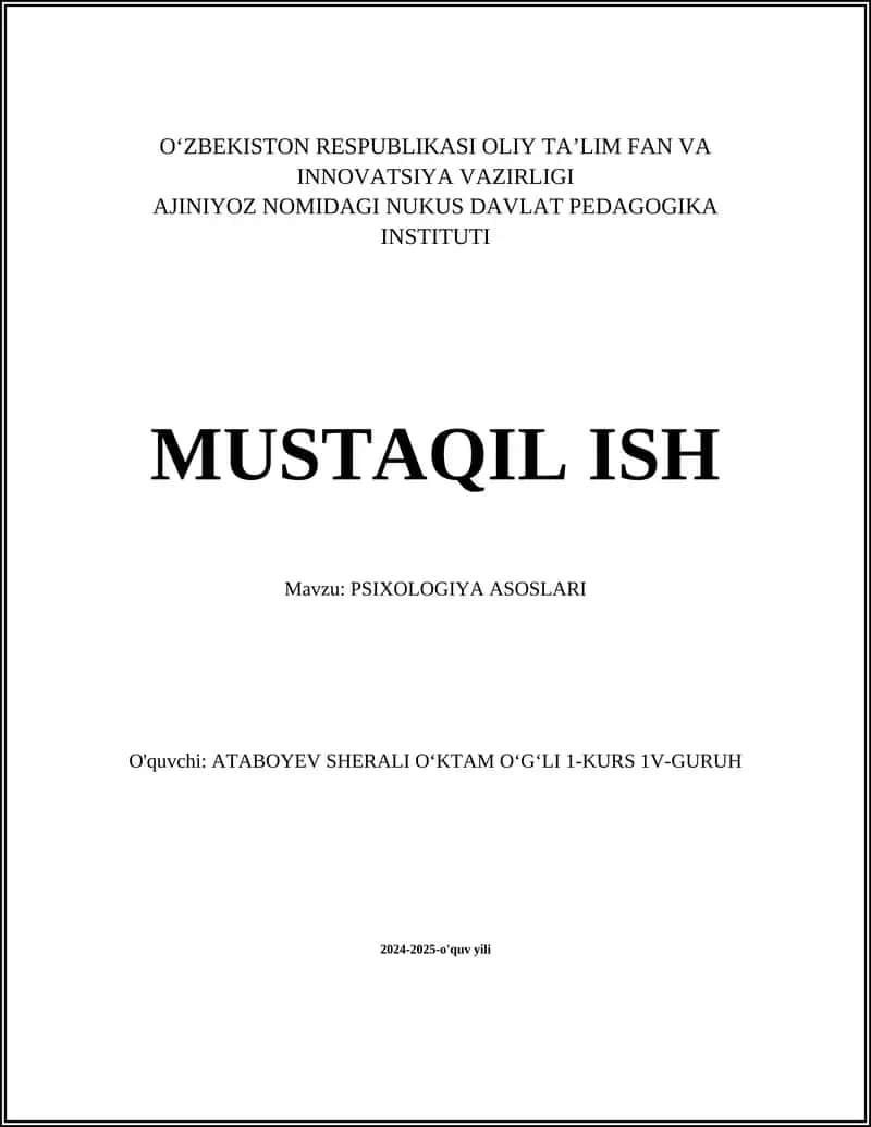 PSIXOLOGIYA ASOSLARI