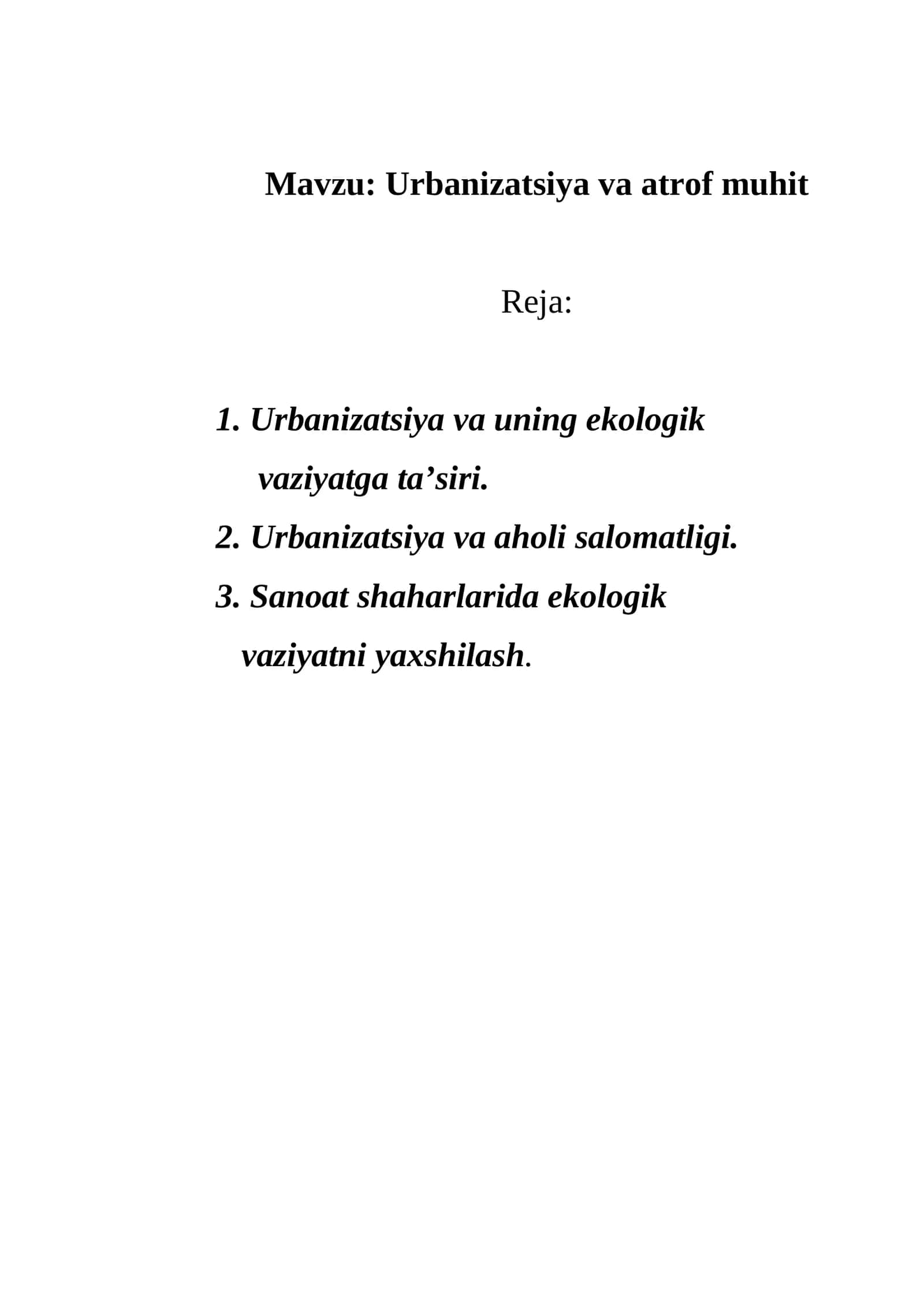 Urbanizatsiya va atrof muhit