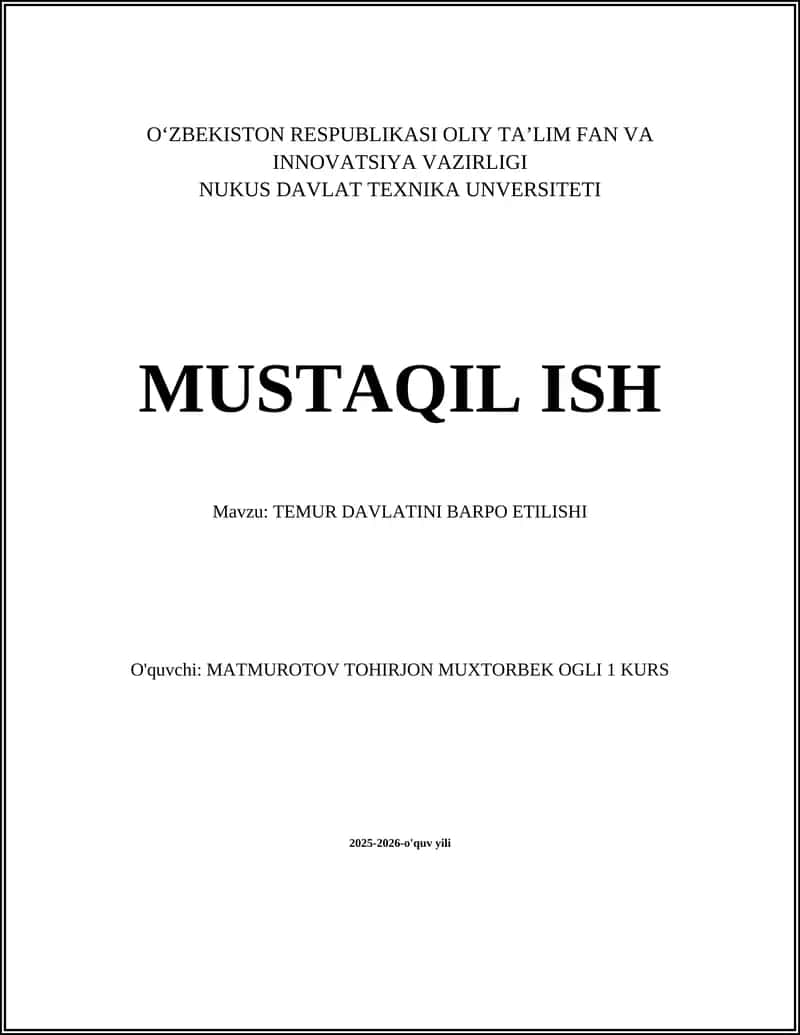 TEMUR DAVLATINI BARPO ETILISHI