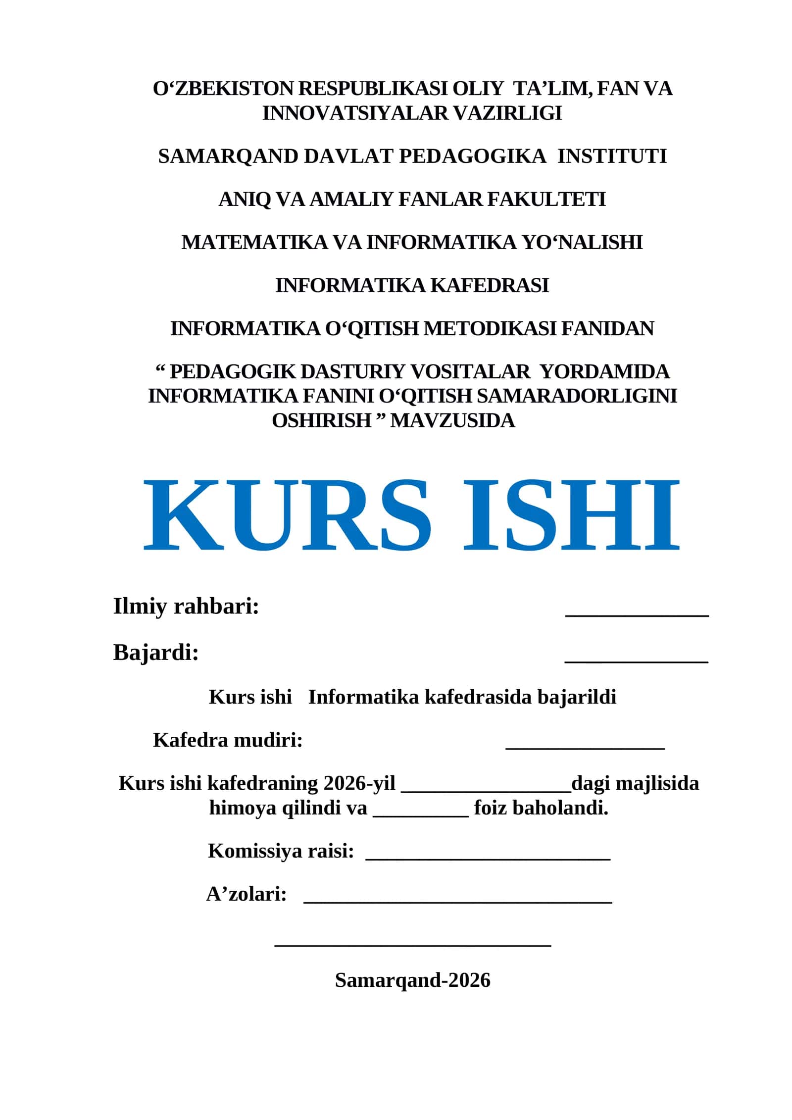 Pedagogik dasturiy vositalar yordamida informatika fanini  o'qitish samaradorligini oshirish