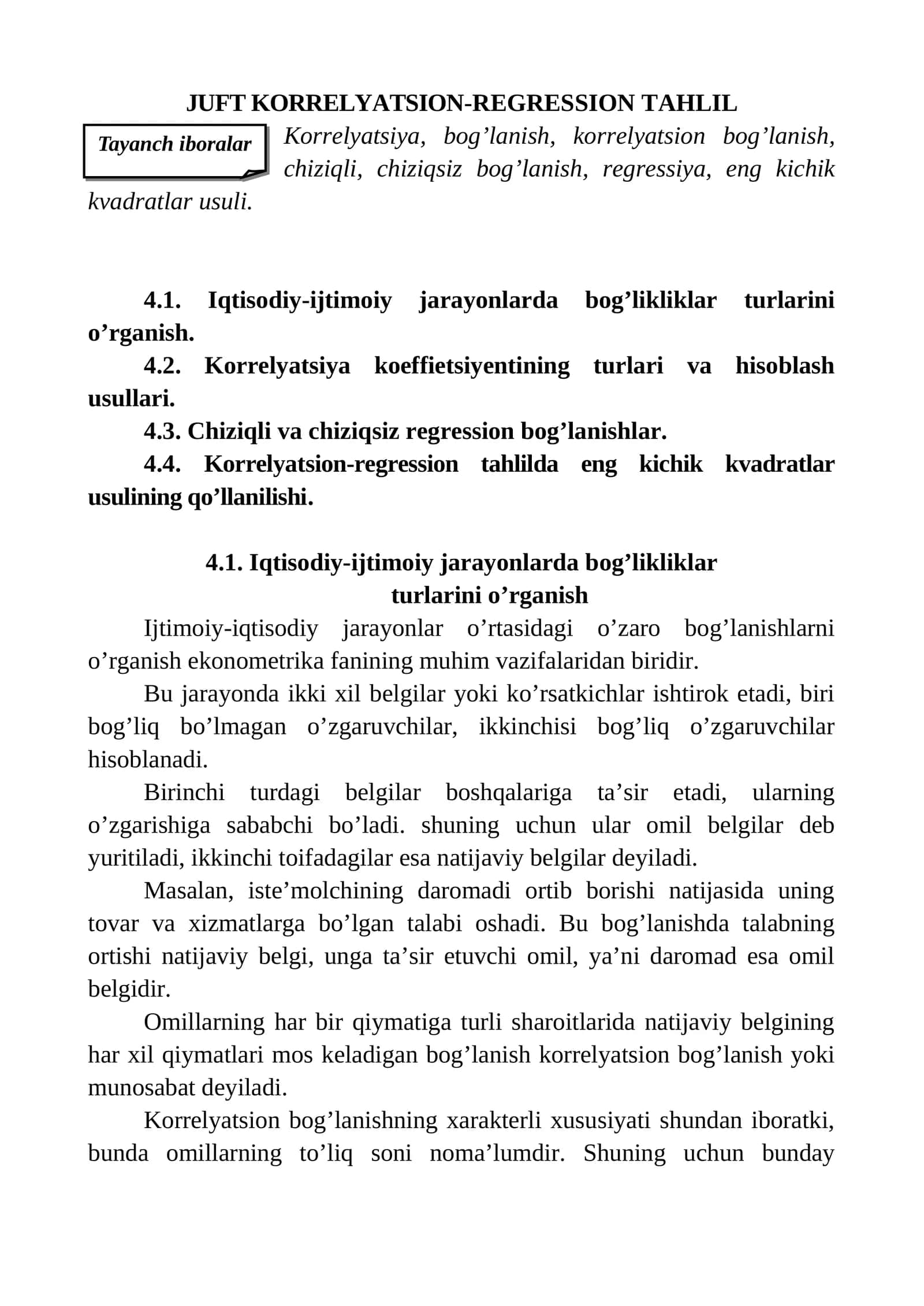 JUFT KORRELYATSION-REGRESSION TAHLIL