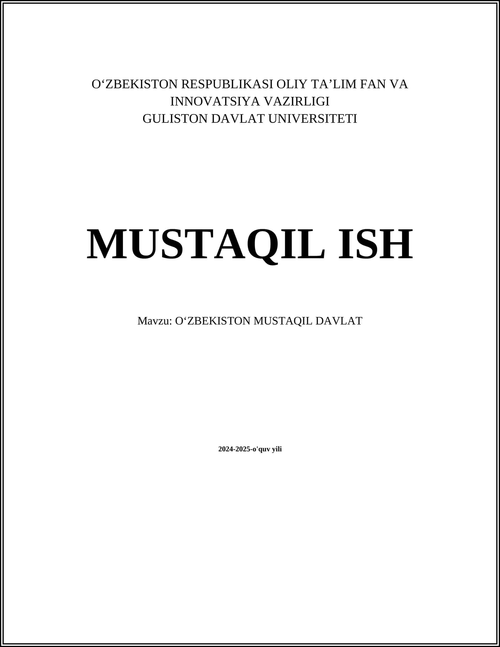 OʻZBEKISTON MUSTAQIL DAVLAT