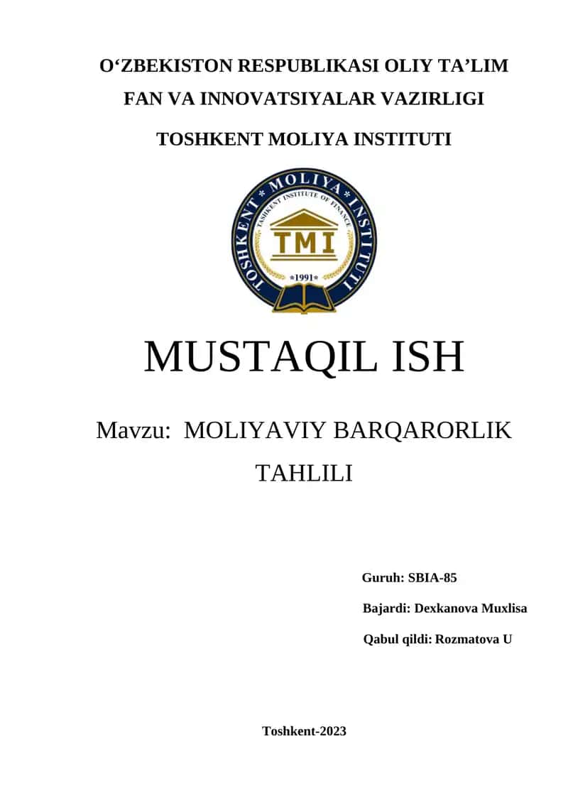 Moliyaviy Barqarorlik Tahlili