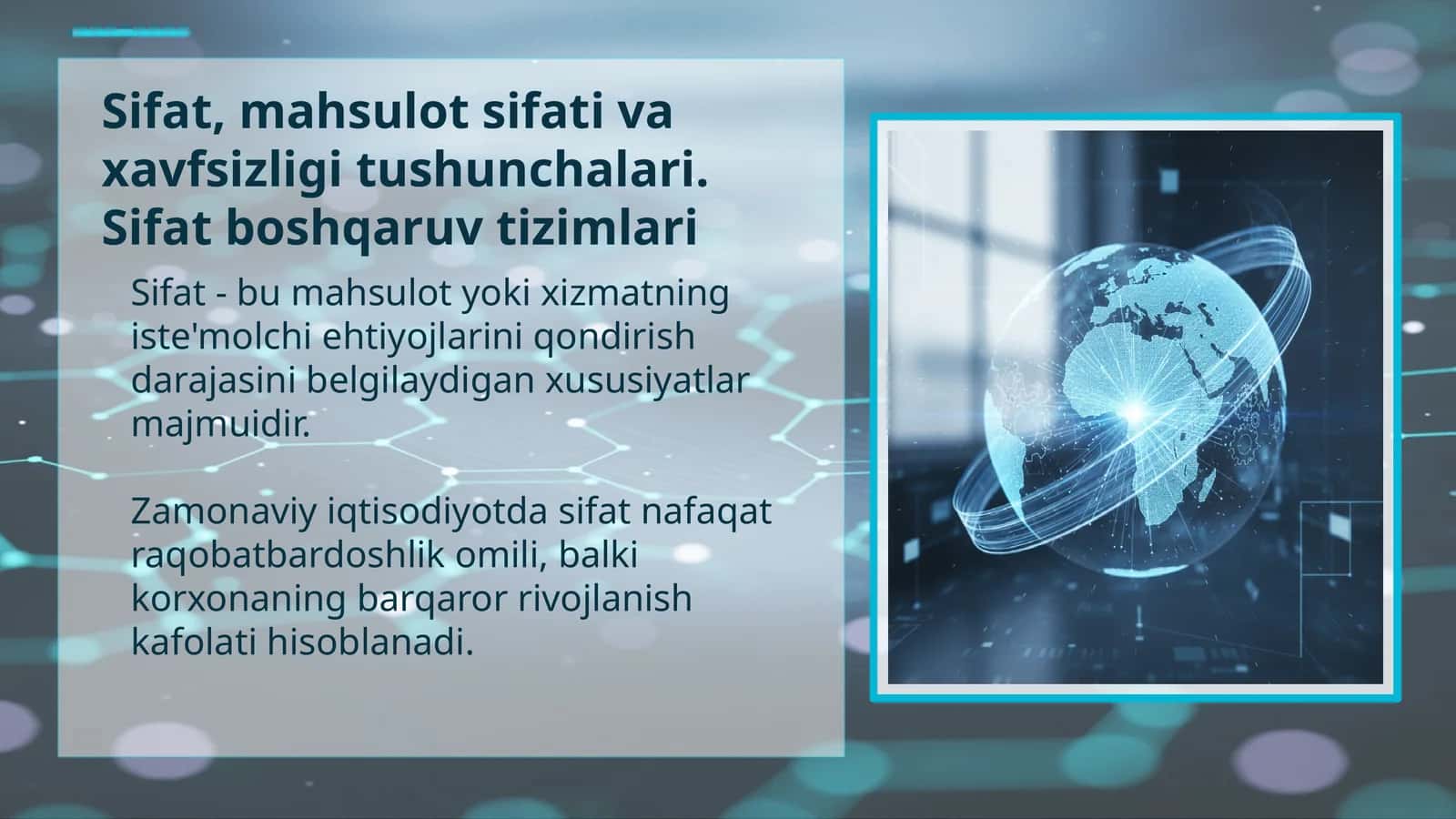 Sifat va mahsulot sifati  tushunchalarining nazariy asoslari